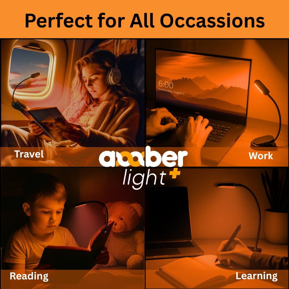 Amber Light Book Light - Rechargeable, Blue Light Blocking, 1600K Warm Night Reading Lamp, Giftable for Kindle & Bedtime Reading
