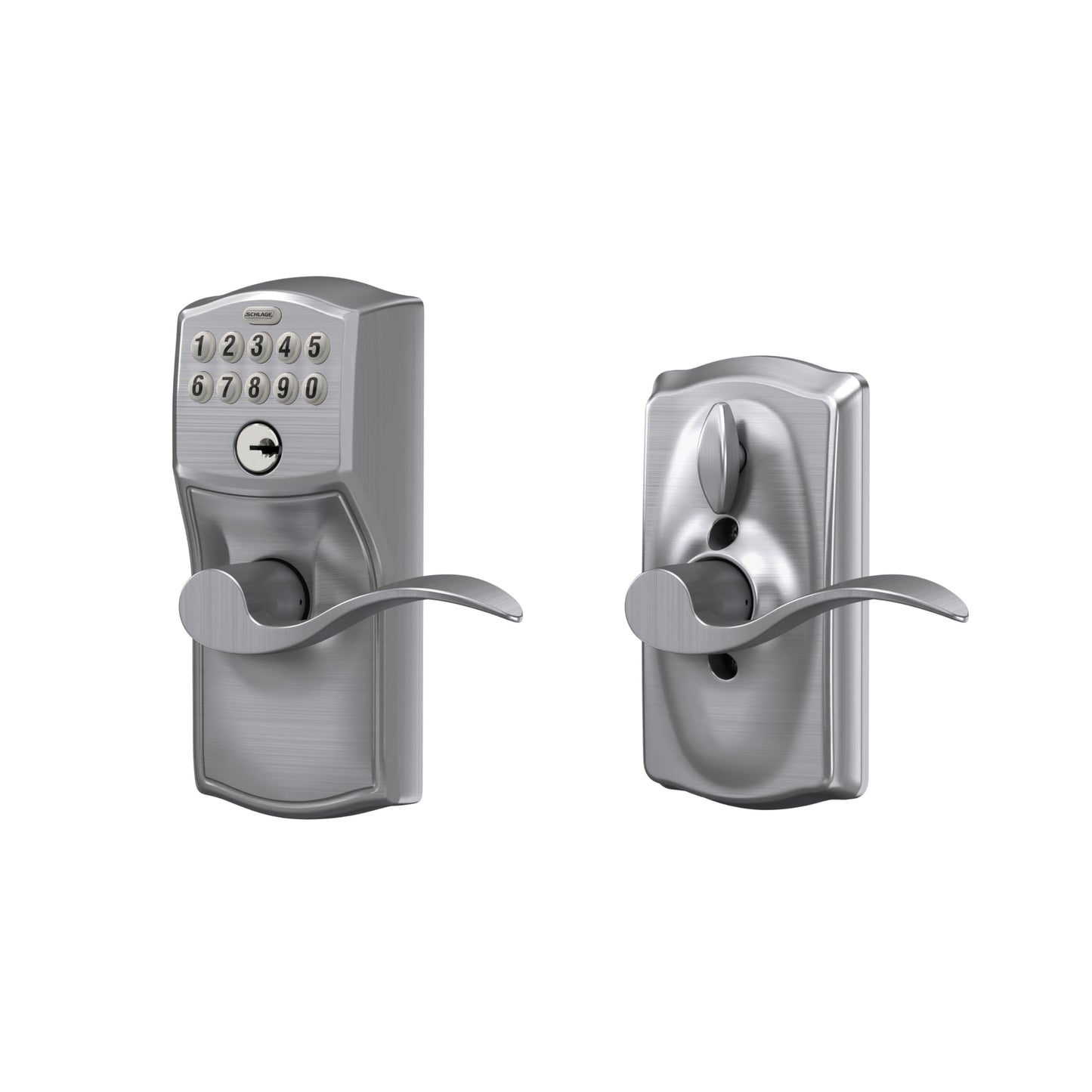 SCHLAGE FE595 CAM 626 ACC Camelot Keypad Entry with Flex-Lock and Accent Levers, Brushed Chrome