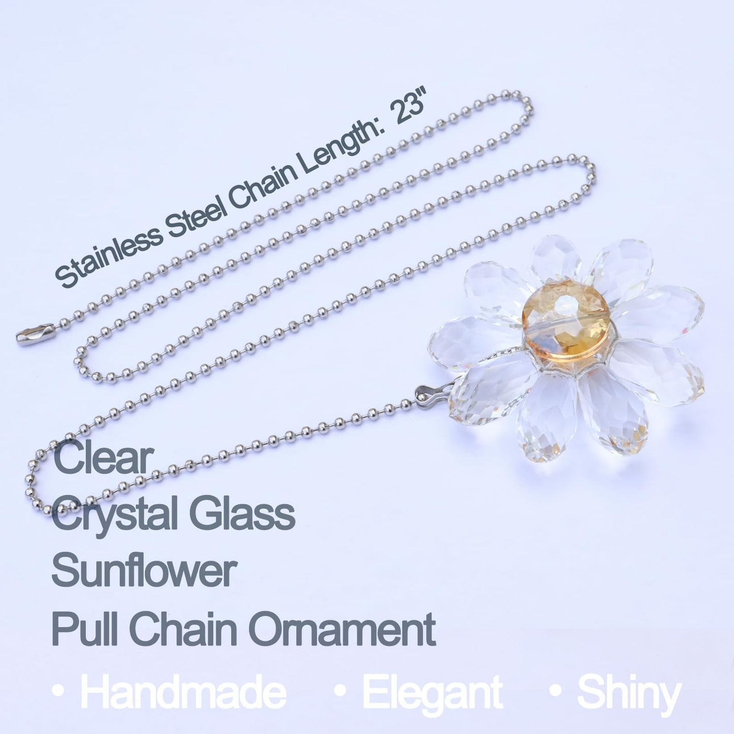 LEFERS Ceiling Fan Pull Chain, 2 Pieces 1.8" Crystal Glass Flower Pendants with 24" Ceiling Fan Chain Extender and Connector (Clear)