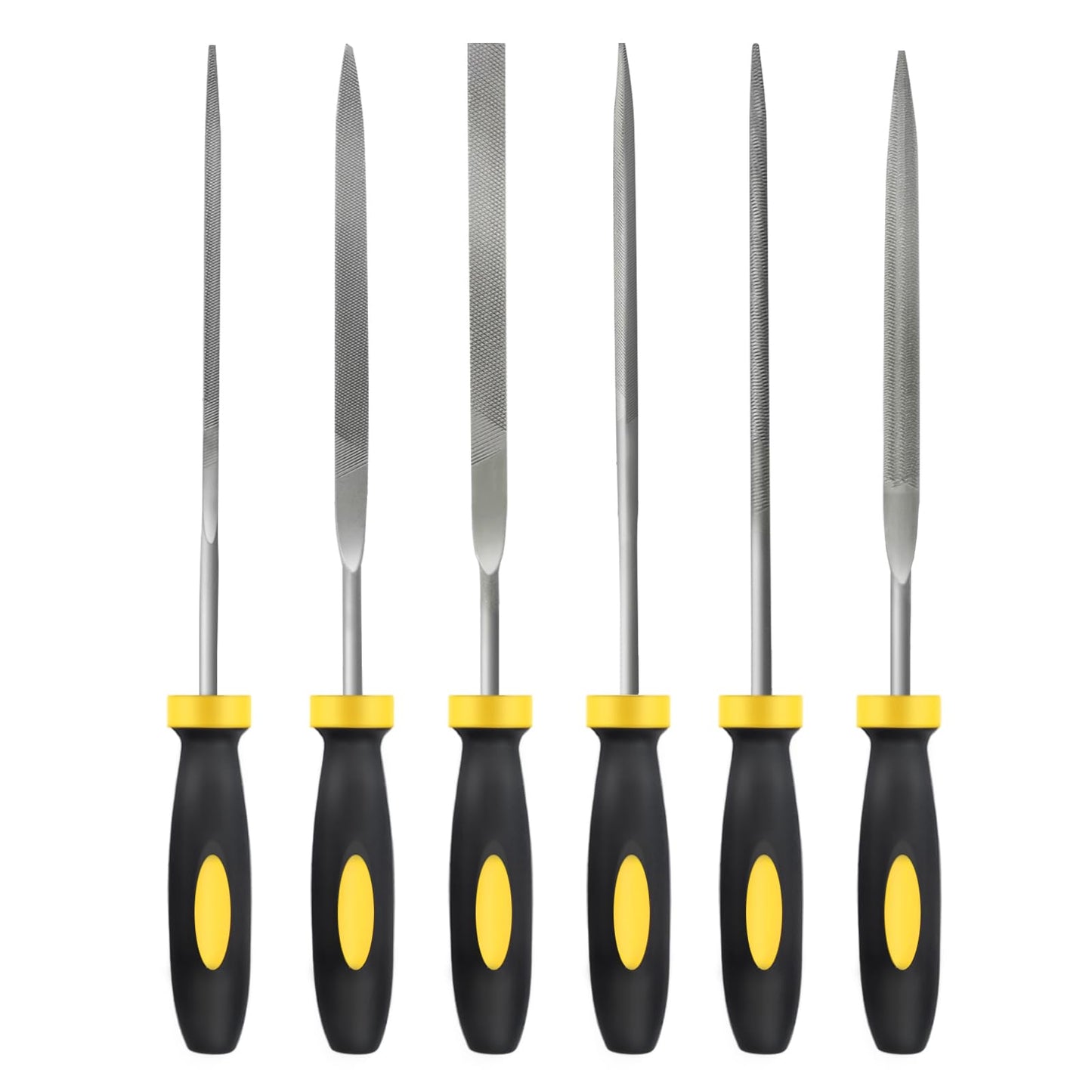 MORROWIND 6-Piece Mini Needle File Set, 0.11" x 5.51" Hardened Alloy Steel for Metal, Wood, Plastic – Flat, Round, Square, Triangle, Half-Round