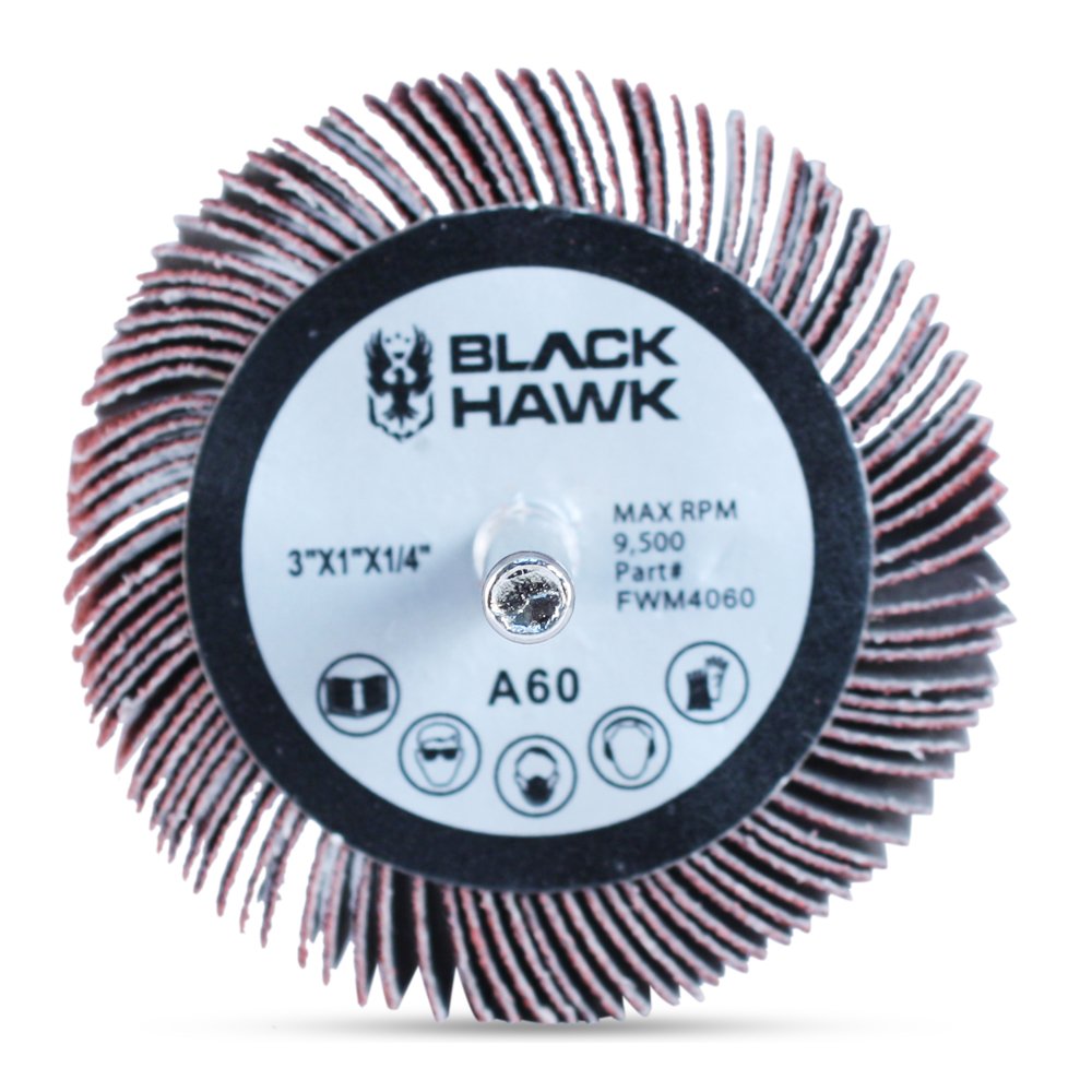 BHA Aluminum Oxide Shank Mounted Flap Wheels, 3” x 1” x 1/4”, 60 Grit - 5 Pack