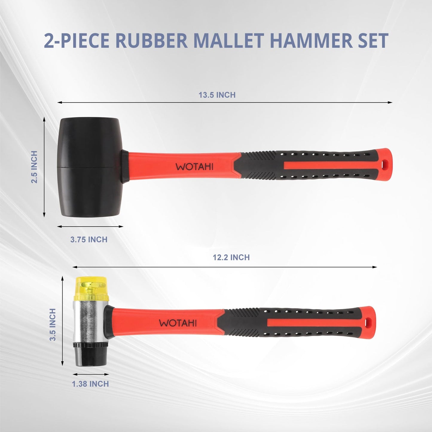 WOTAHI 2-Piece Hammer Set – 16oz Rubber Mallet & 35mm Double-Faced Soft Hammer, Solid Head, Soft Grip Fiberglass Handle