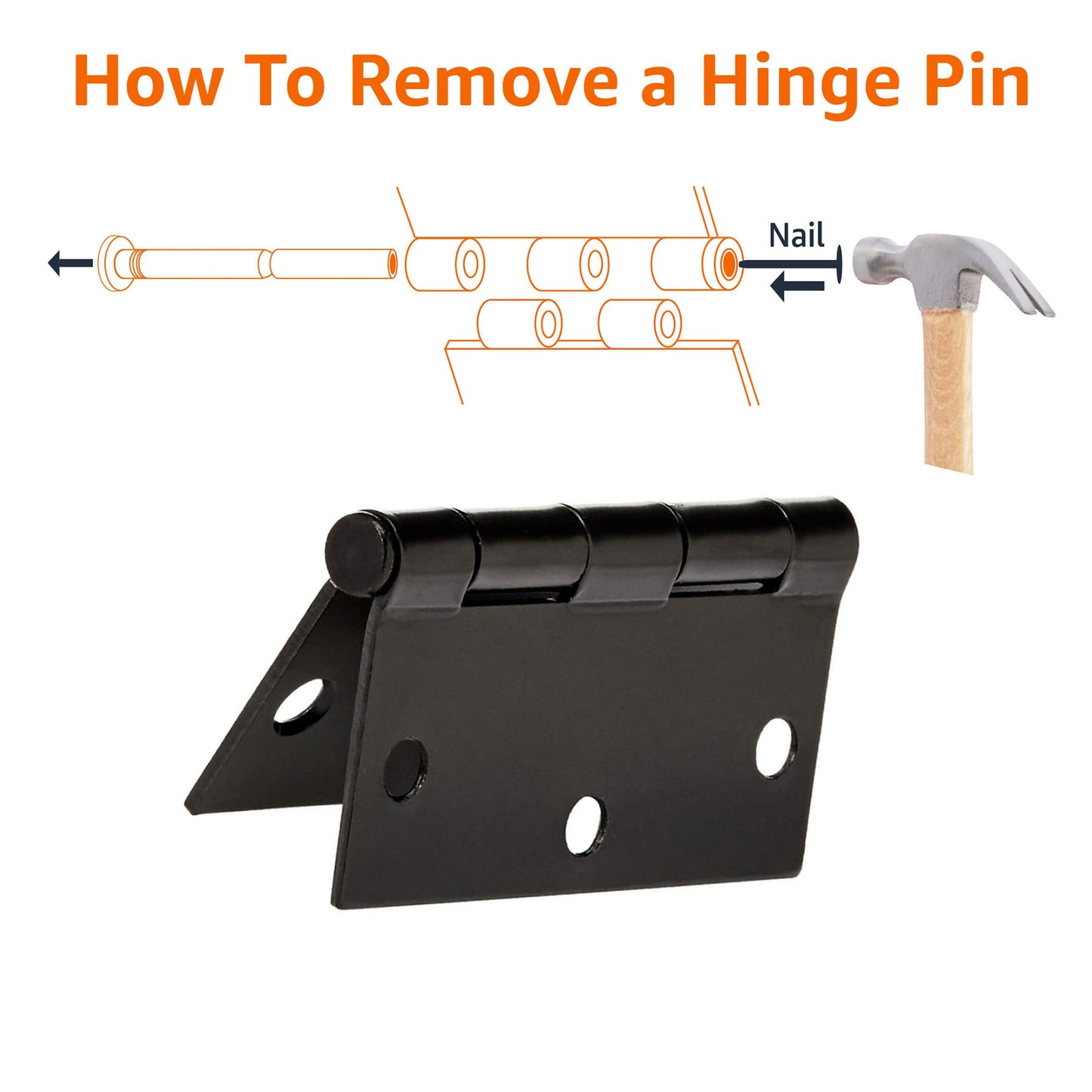 Amazon Basics Interior Door Hinge, Square, 3.5 x 3.5 Inch, Matte Black - Pack of 12