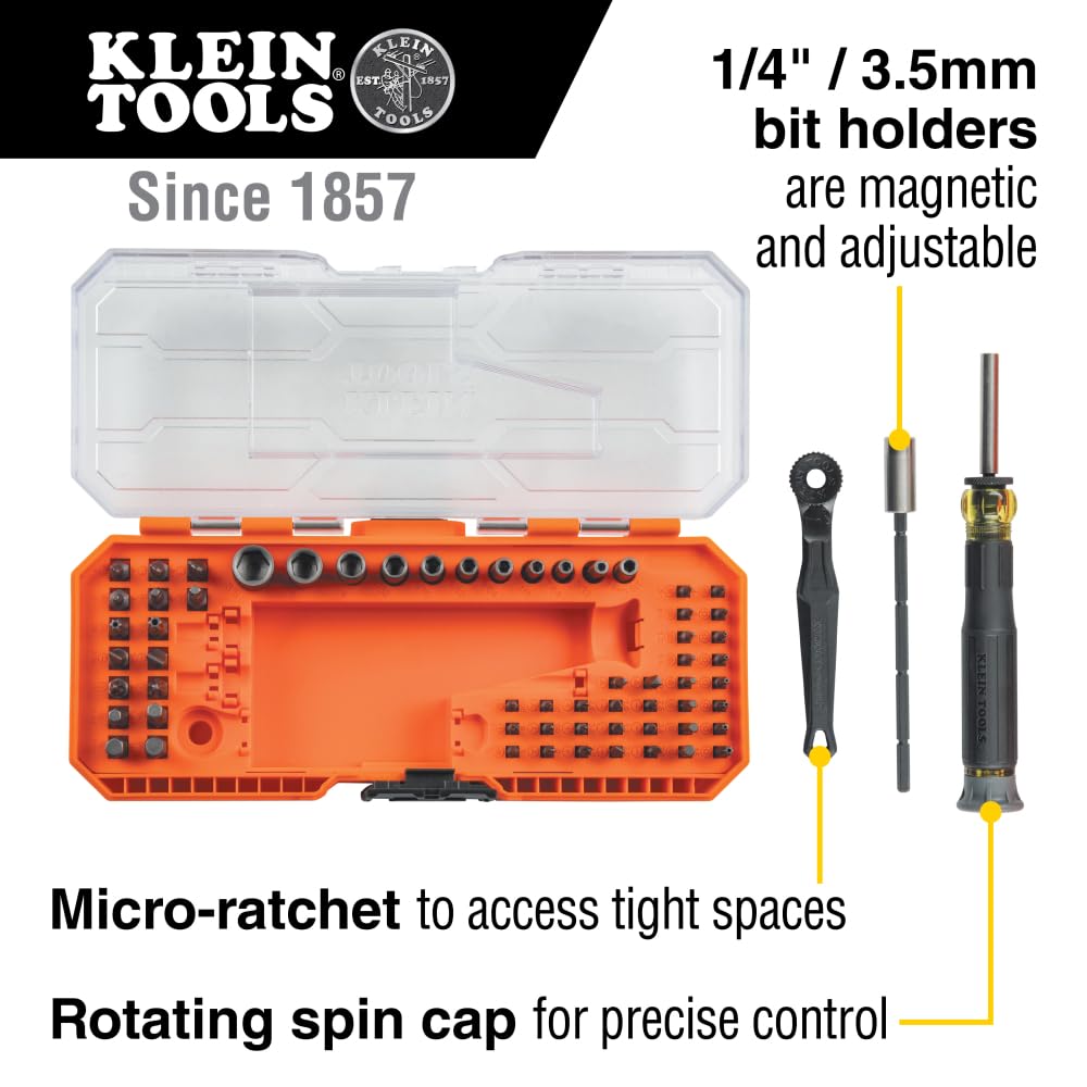 Klein Tools 32787 64-Piece Micro-Ratchet Bit Precision Driver Set with Modular Case, Magnetic, Precision, Standard Bits and Nut Drivers