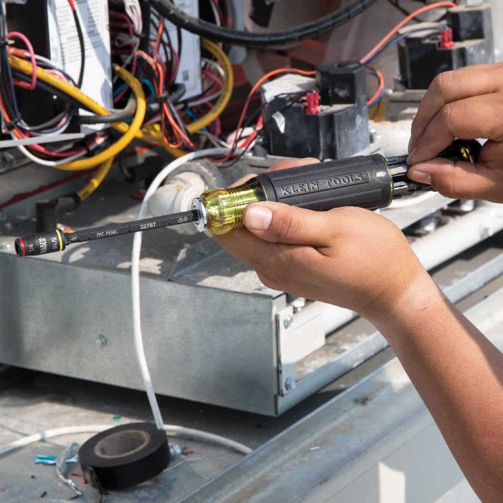 Klein Tools 32767 Impact Driver, SAE 3-in-1 Impact Socket and Bit Holder, Flip Socket with 1/4-Inch and 5/16-Inch Hex Drivers, 5-Inch Length