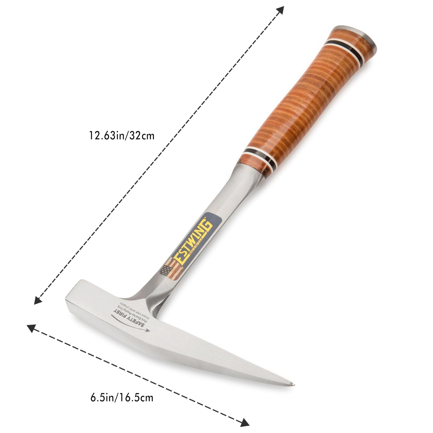 ESTWING Rock Pick - 13 oz Geological Hammer with Smooth Face & Genuine Leather Grip - E13P