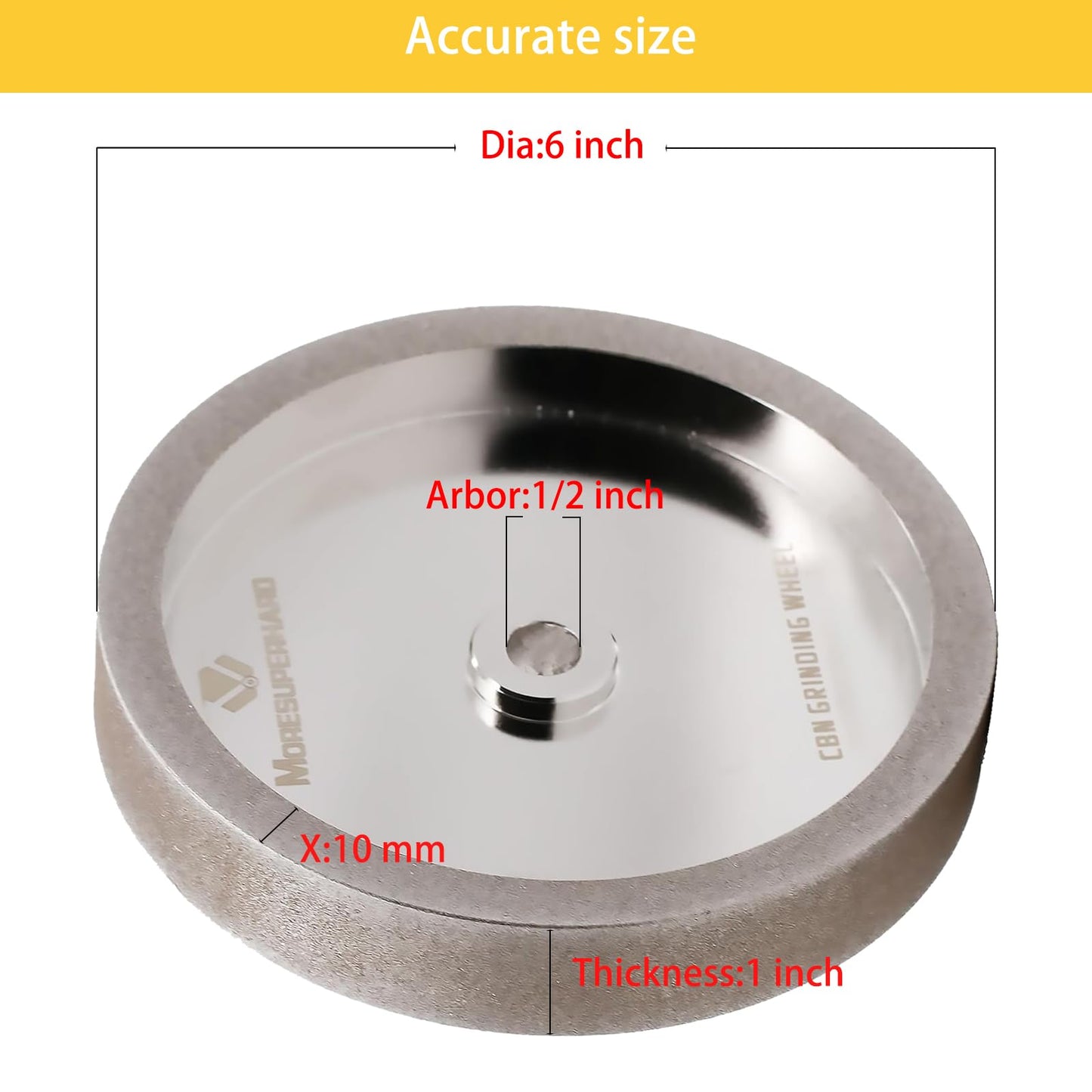 MORESUPERHARD 6" CBN Grinding Wheel, 180 Grit, 1" Wide, 1/2" Bore, Bench Grinder Sharpener for HSS & Woodturning Tools