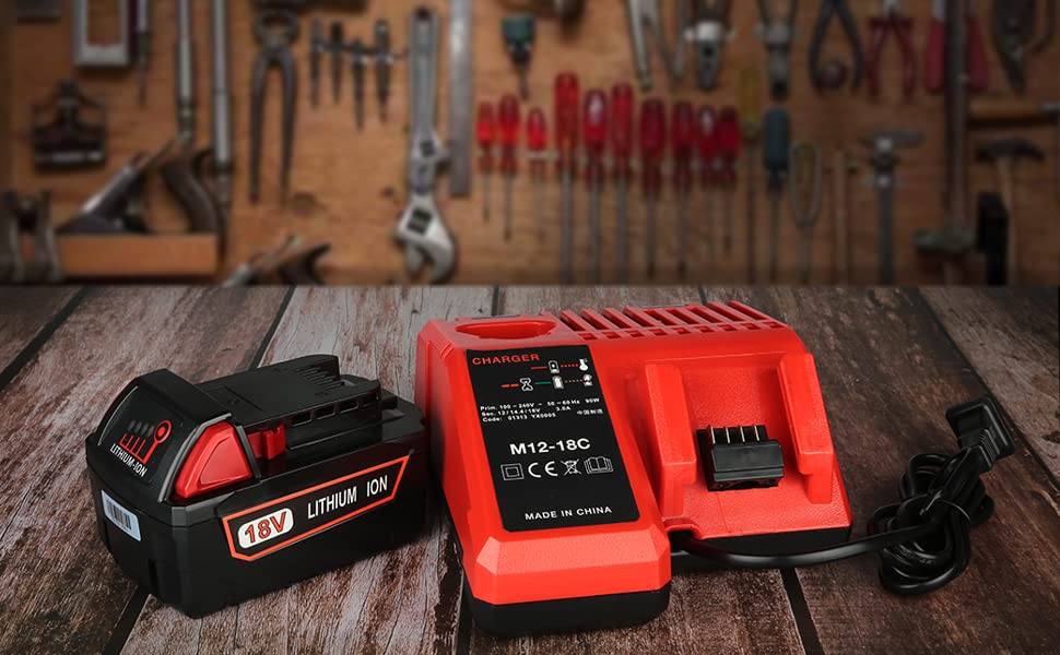 Powilling Rapid Charger Replacement for Milwaukee M-12 M-18 Lithium Ion Battery 48-59-1812 48-11-2420 48-11-1815 48-11-1840 48-11-1841 48-11-1850