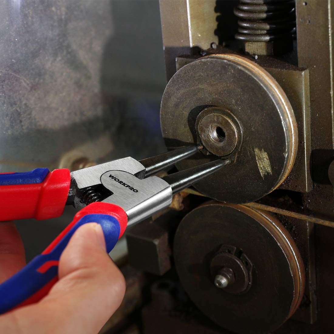 WORKPRO 4-Piece Snap Ring Pliers Set, 7" Internal & External Circlip Pliers, Straight/Bent, 5/64" Tips, Cr-V Steel, Storage Pouch