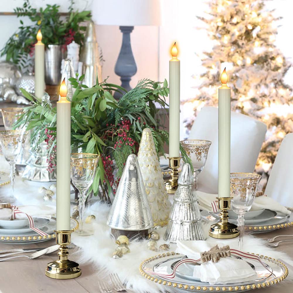 DRomance Flameless LED Window Candles with Remote & Timer, Battery-Operated Tapers with Suction Cups, Set of 6, Gold Holders