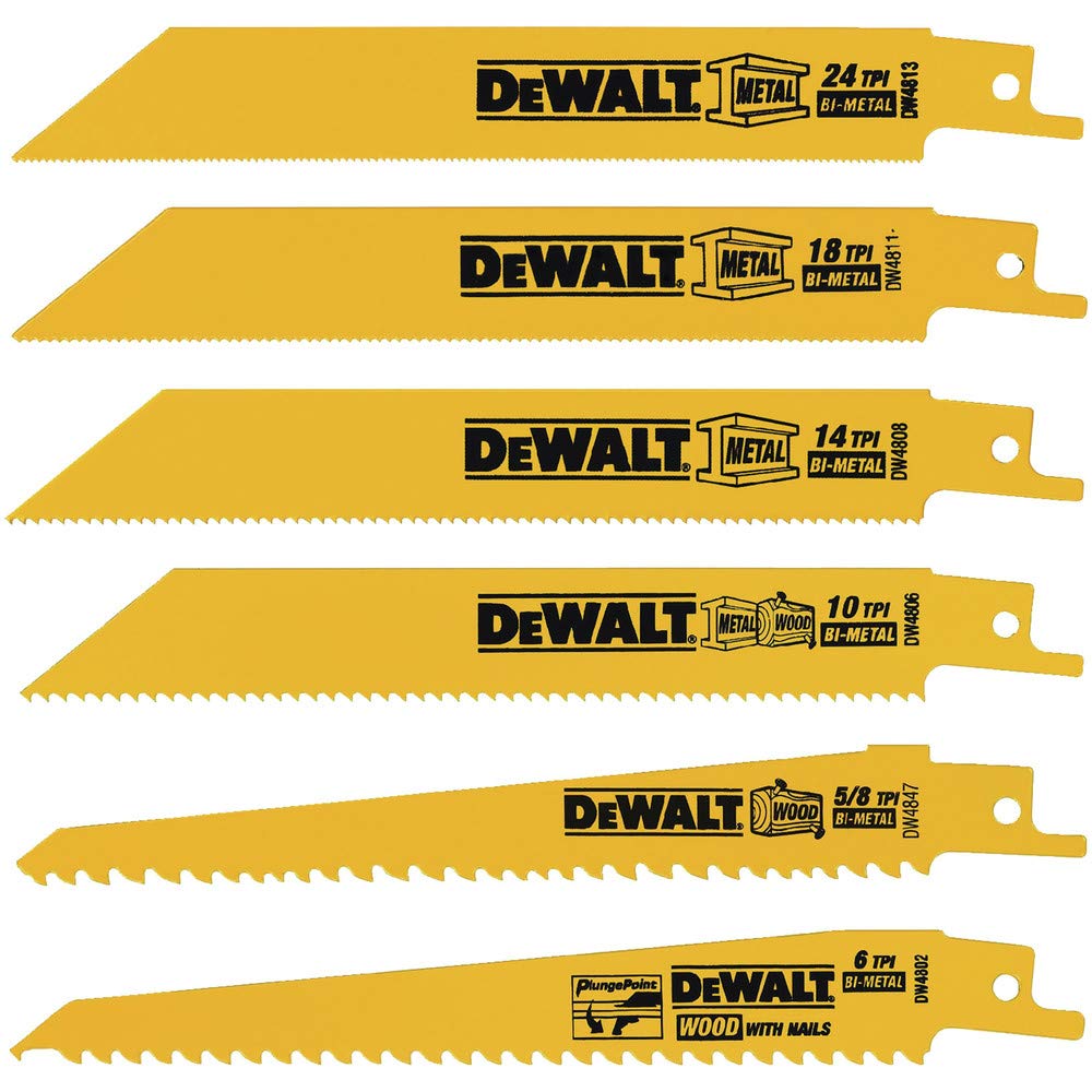 DEWALT Reciprocating Saw Blade Set for Metal and Woodcutting, 6 Piece (DW4856)