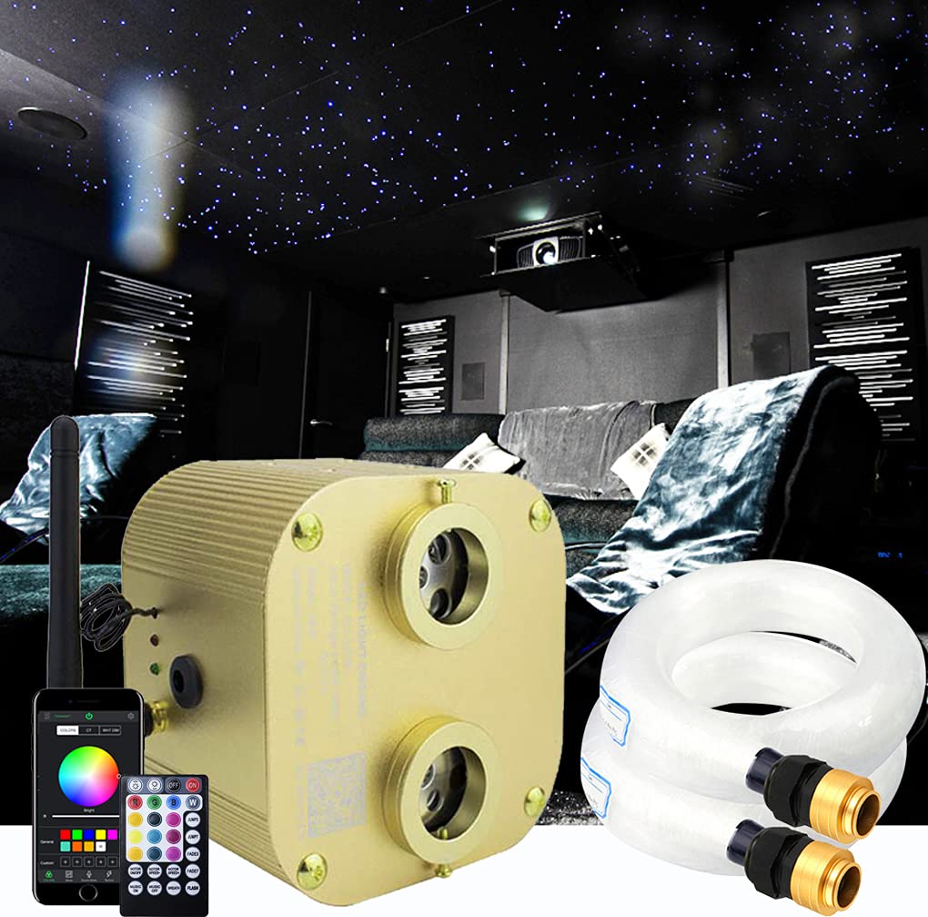 AZIMOM 20W Bluetooth Fiber Optic Star Ceiling Light Kit, 1100 Strands 13.1ft, RGBW, Sound Sync, Remote, Home & Car Decor