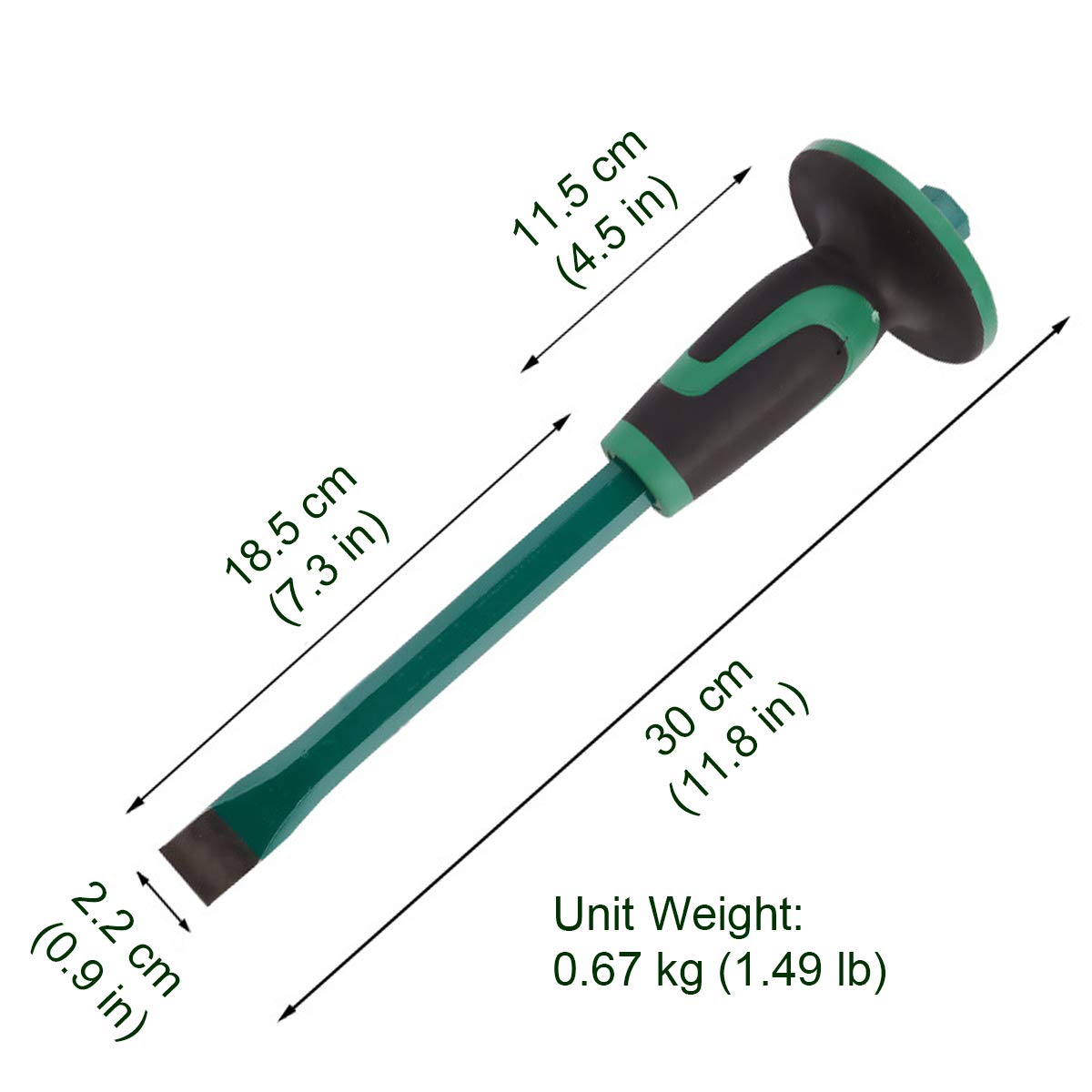 Mason Chisel with Hand Guard, 12-Inch Heavy Duty Flat End Stone & Concrete Chisel for Demolition, Carving, Scaling & Breaking