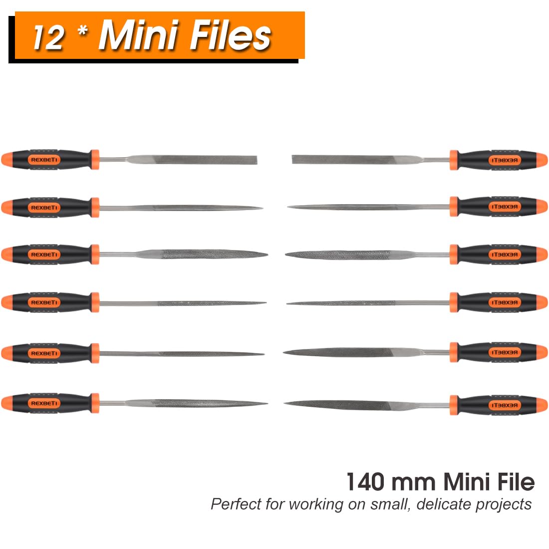 REXBETI 25-Piece Metal File Set with 12 Needle Files, Sandpaper, Brush & Gloves – Premium T12 Alloy Steel, Flat/Triangle/Round Files, Carry Case