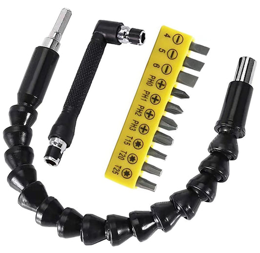 11.7in Flexible Screwdriver Bit Extension Kit - 10pc Set with 90° Angled Bits and Soft Shaft Adaptors