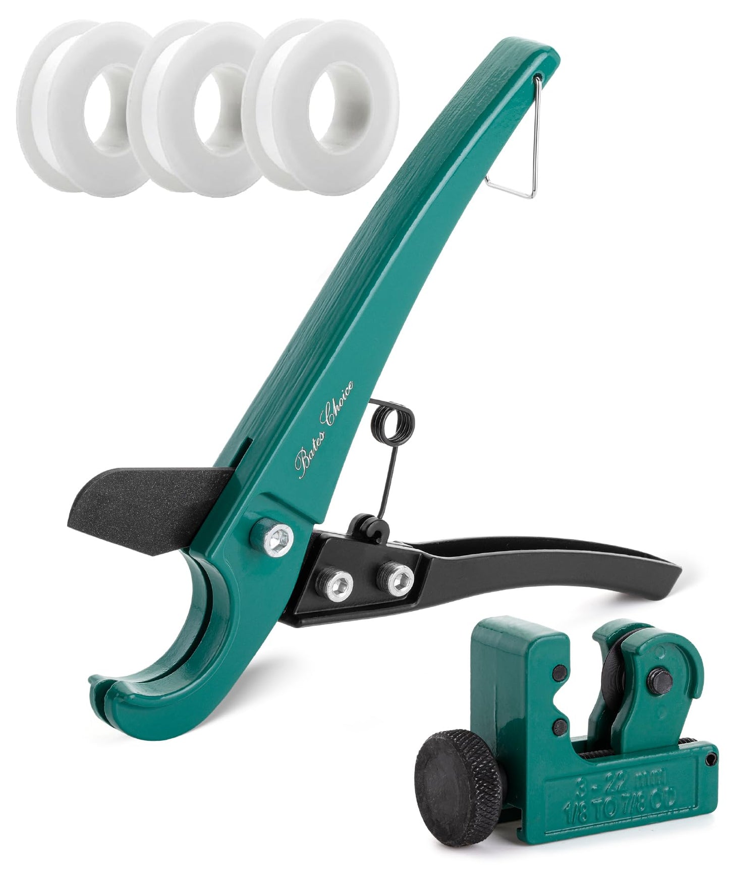 Bates PEX Pipe Cutter & Tube Cutter Set, Cuts 1/8"-1-1/4", Includes PTFE Tape, Rubber Hose & Plastic Pipe Cutting Tools for Plumbing