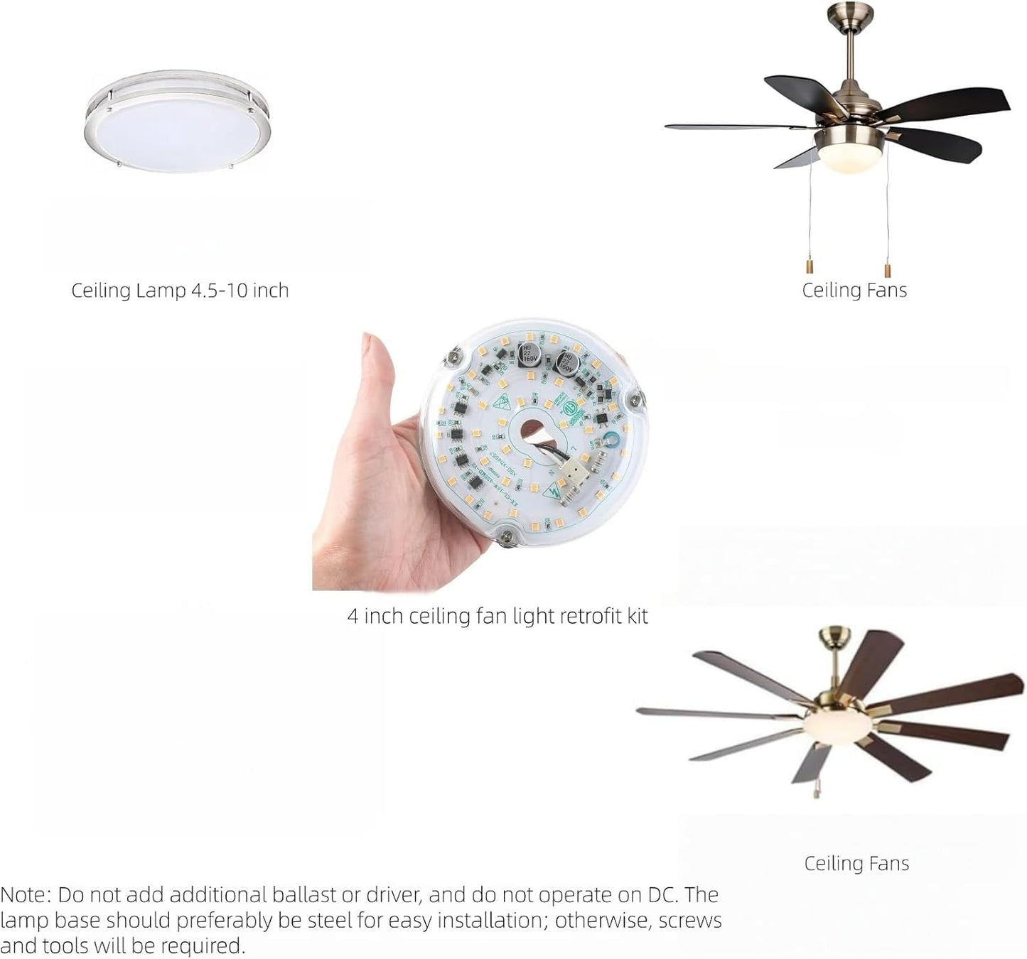 Ledytech 4 inch LED Retrofit Light Kit for Ceiling Fan Light Replacement Panel PCB 18W 6000K 2200LM 120V CRI90 Dimmable ETL (White 6000K)