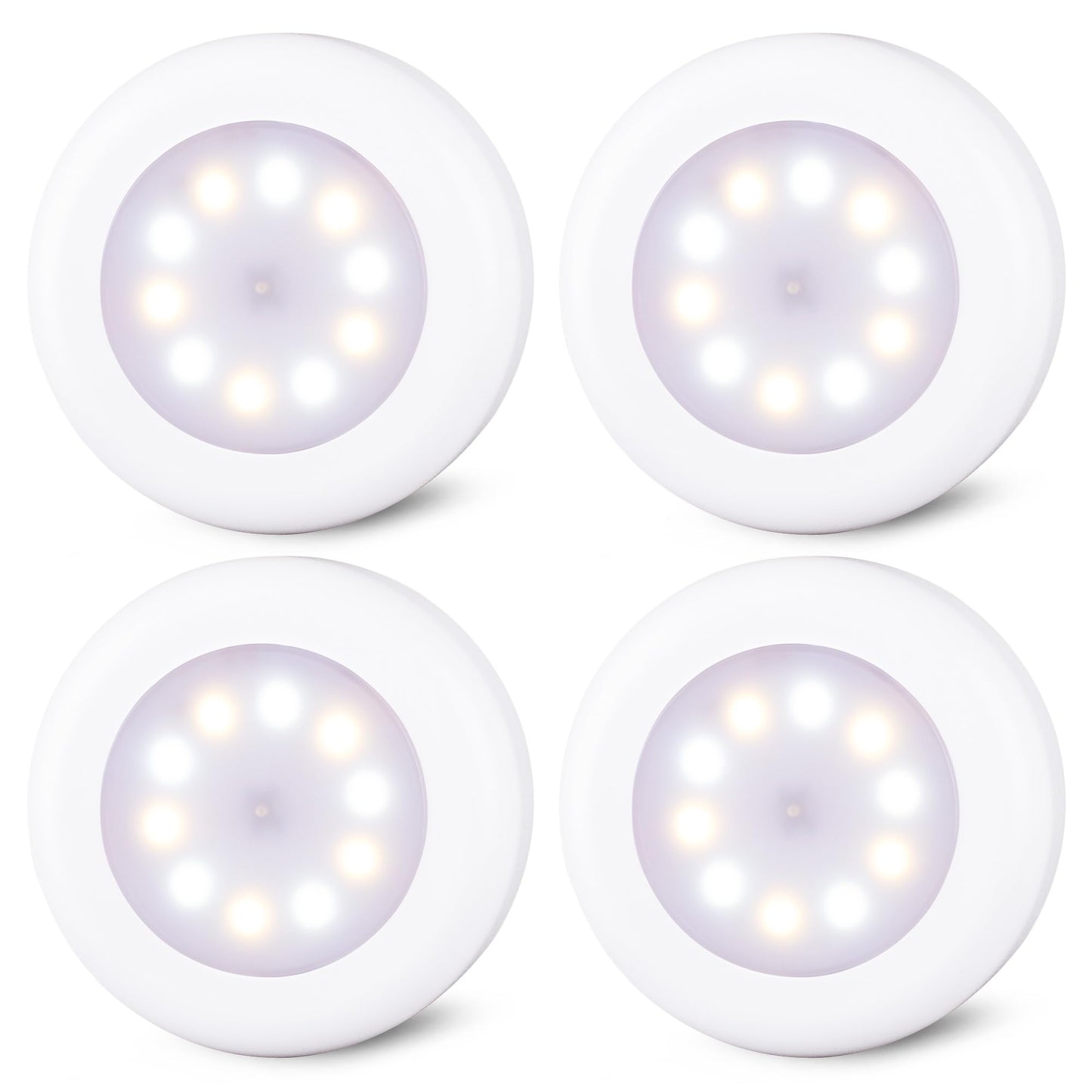 STAR-SPANGLED 4-Pack 3.1” Dimmable LED Push Tap Lights, AA Battery, 3 Colors, Stick-On Touch Puck Lamps for Kitchen, Closet, Classroom