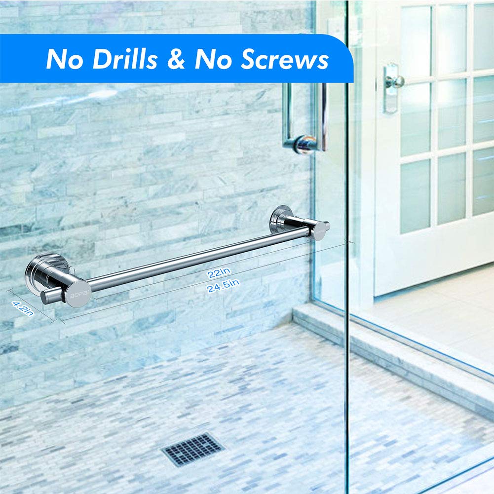 BOPai 24 inch Suction Cup Towel Bar – No Drill, for Smooth Surfaces Only, Chrome