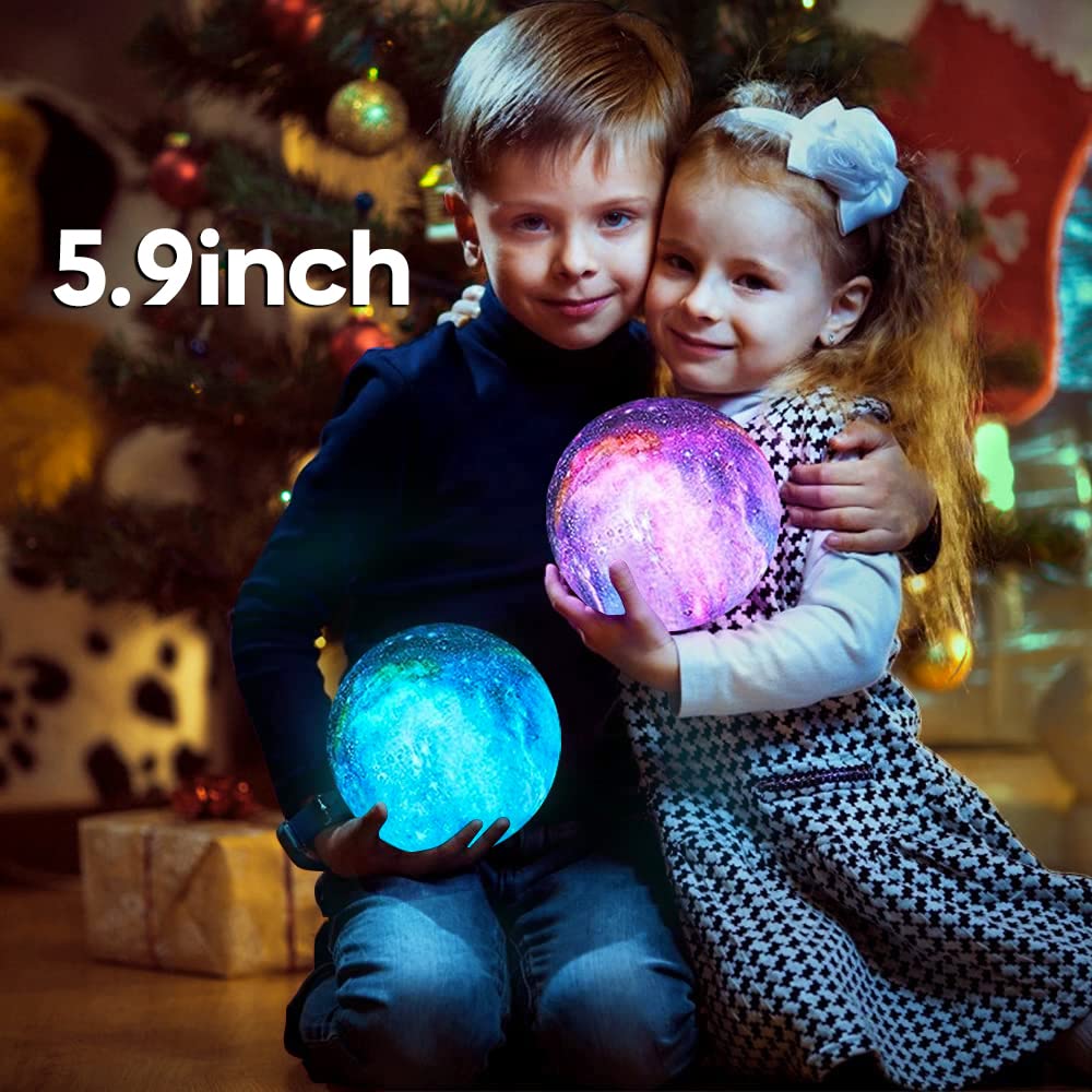 BRIGHTWORLD 5.9" 16-Color 3D Moon Lamp with Remote & Touch Control, Wooden Base, Night Light for Kids, Girls, Boys & Birthday Gifts
