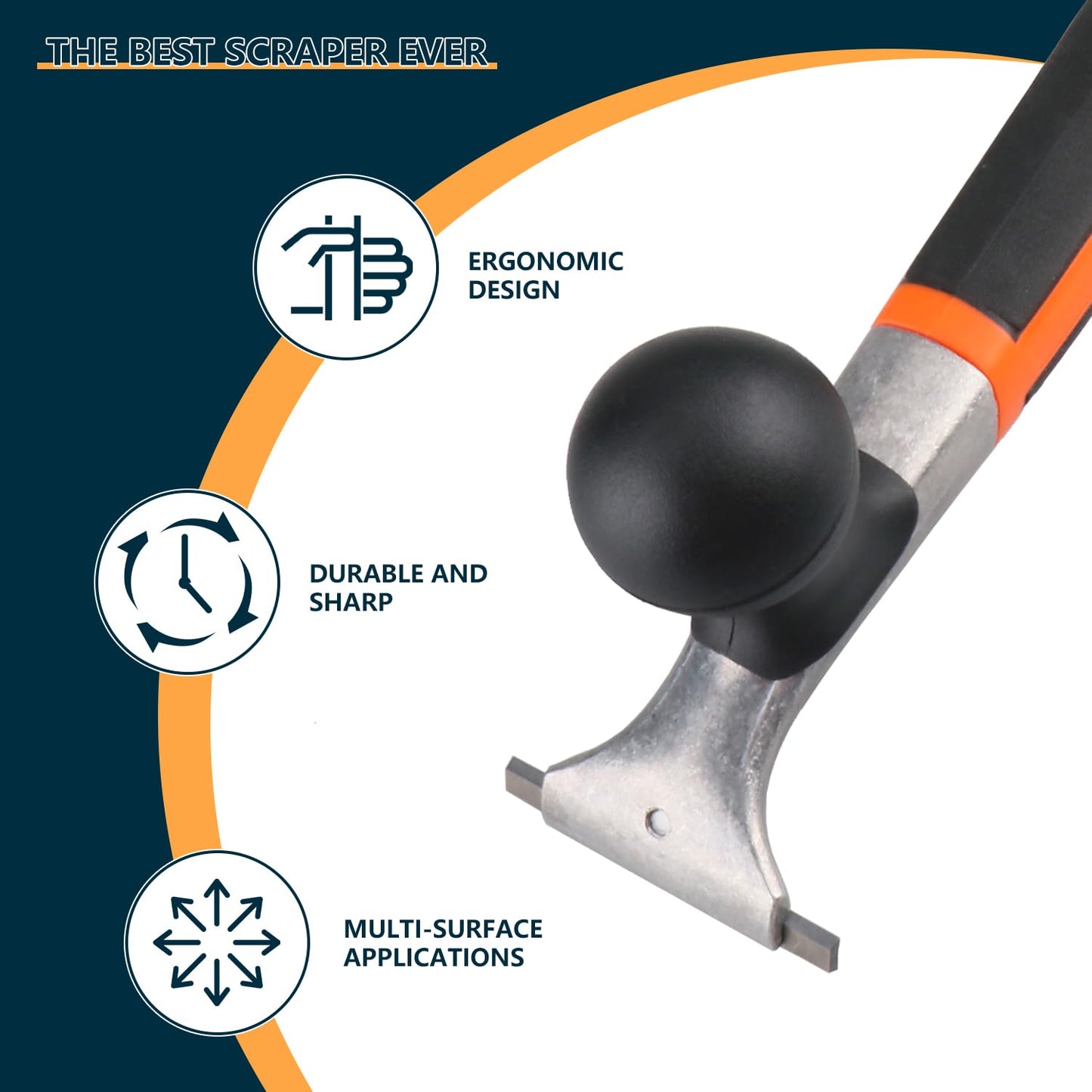 Premium 2.5" Ergonomic Carbide Scraper, Heavy-Duty Paint & Floor Scraper for Varnish, Glue, Rust, Paint, Resin, Stains, Putty & Scratches