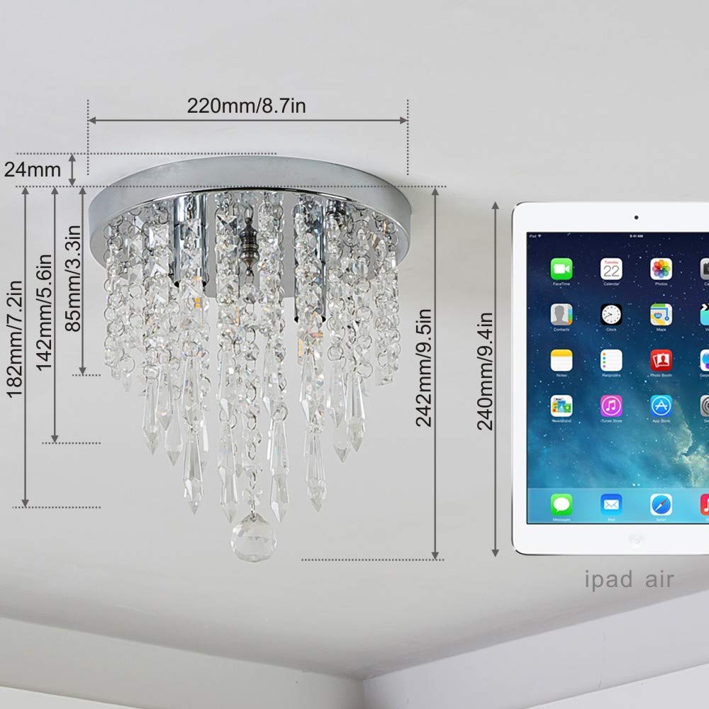 Lifeholder Mini Crystal Chandelier, 2-Light Flush Mount Ceiling Fixture, Modern Lighting for Bedroom, Hallway, Kitchen, Bathroom