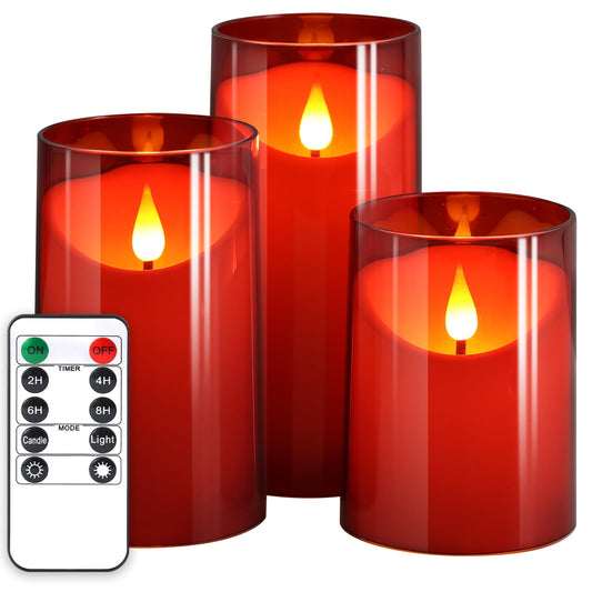 NURADA Flameless LED Candles 3-Pack with Remote & Timer, 3D Wick Battery Operated Pillars for Wedding, Birthday, Christmas, Valentine’s