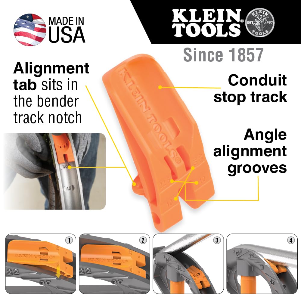 Klein Tools 51606 Aluminum Conduit Bender Full Assembly, 1/2-Inch EMT, Wide Food Pedal, Benchmark Symbols and Angle Setter