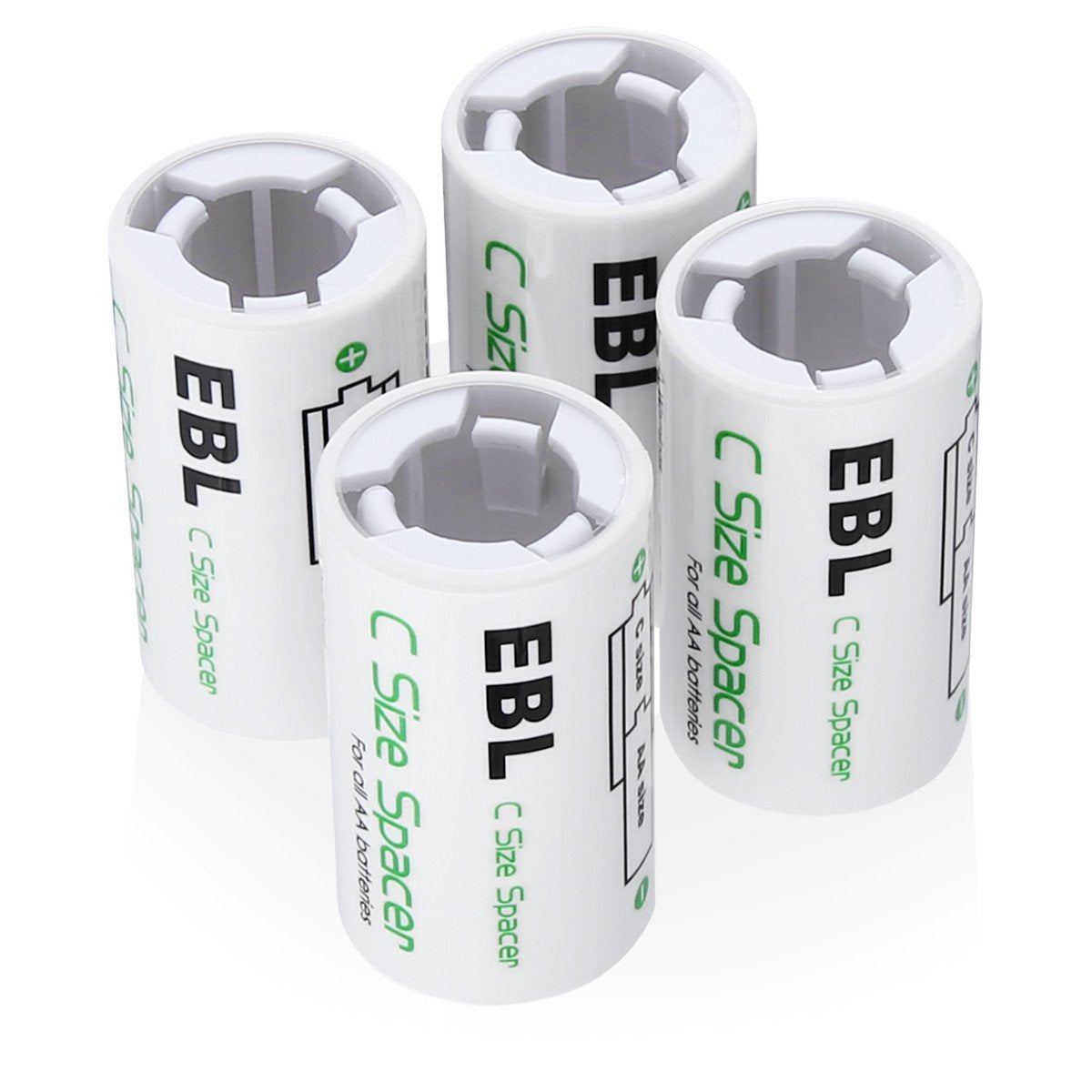 EBL C Size Battery Adapters, AA to C Size Battery Spacer Converter Case Use with Rechargeable AA Cells - 4 Pack