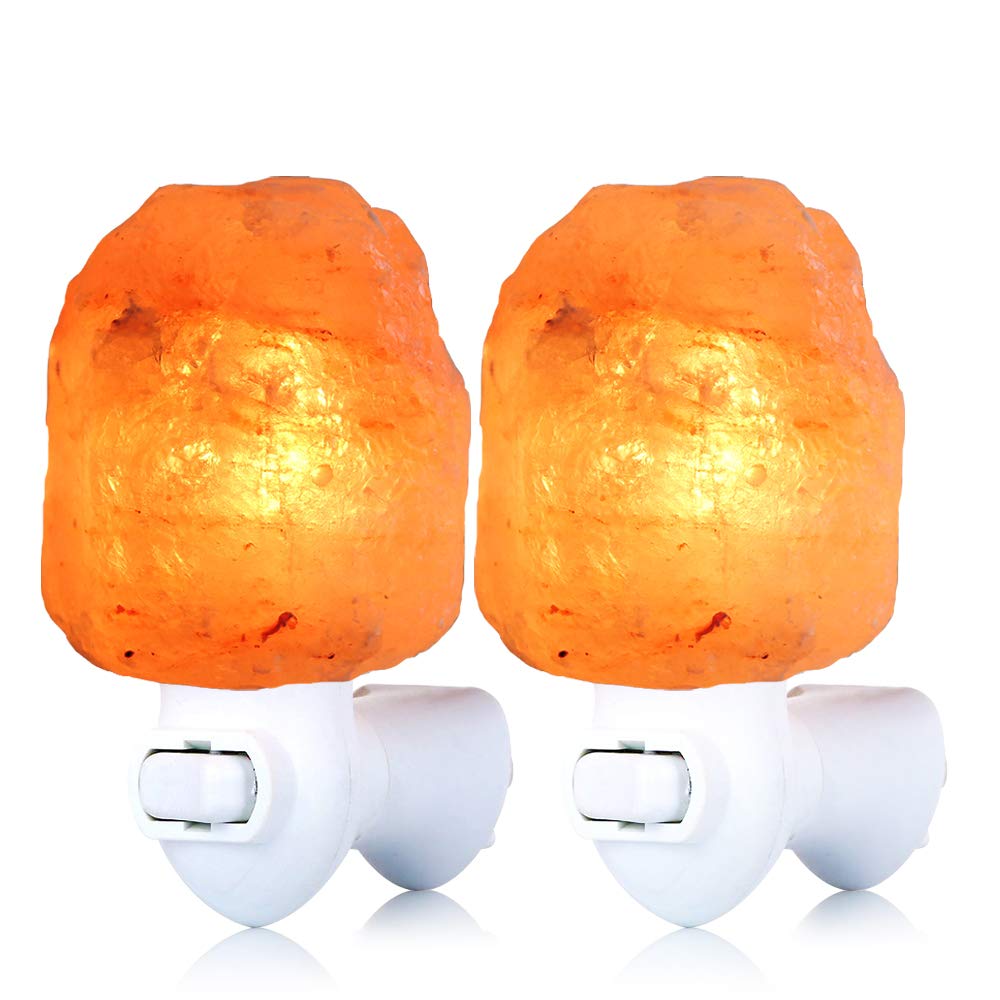Pursalt 2-Pack Himalayan Salt Lamp Night Light, 360° Rotatable Wall Plug, Handcrafted Pink Crystal Rock, Includes 4 Replacement Bulbs