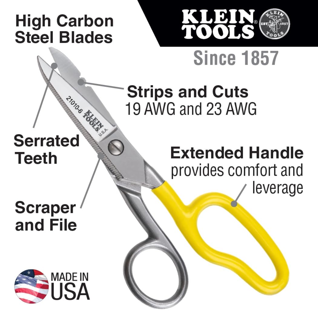 Klein Tools 21010-6-SEN Free-Fall Snip, Scraper, File, Serrated Blades, Made in USA