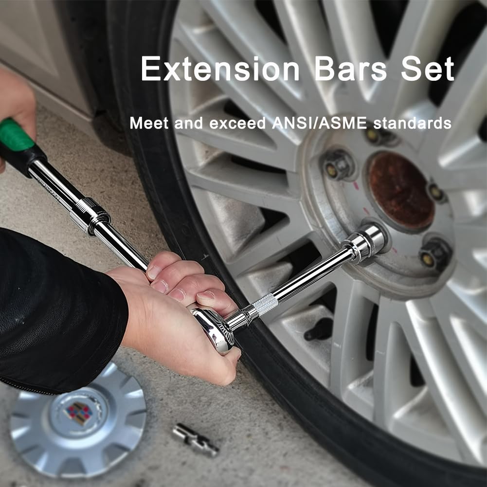 StrugDeas 4-Piece 3/8 Inch Drive Extension Bar Set, Includes 3, 6, and 10 Inch Extensions and 3/8 Inch Drive Universal Joint Socket