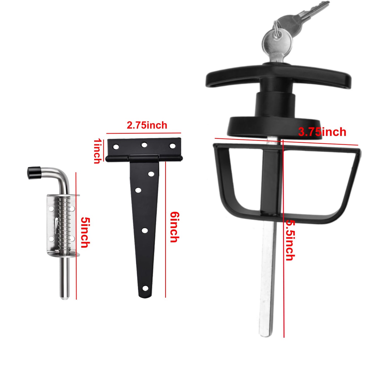 Shed Door Hardware Kit- Includes Hinges, Latches, and T-Handle Lock, Door and Window Hinge Set for Shed, Gate, Barn, Playhouse, Chicken Coop and More