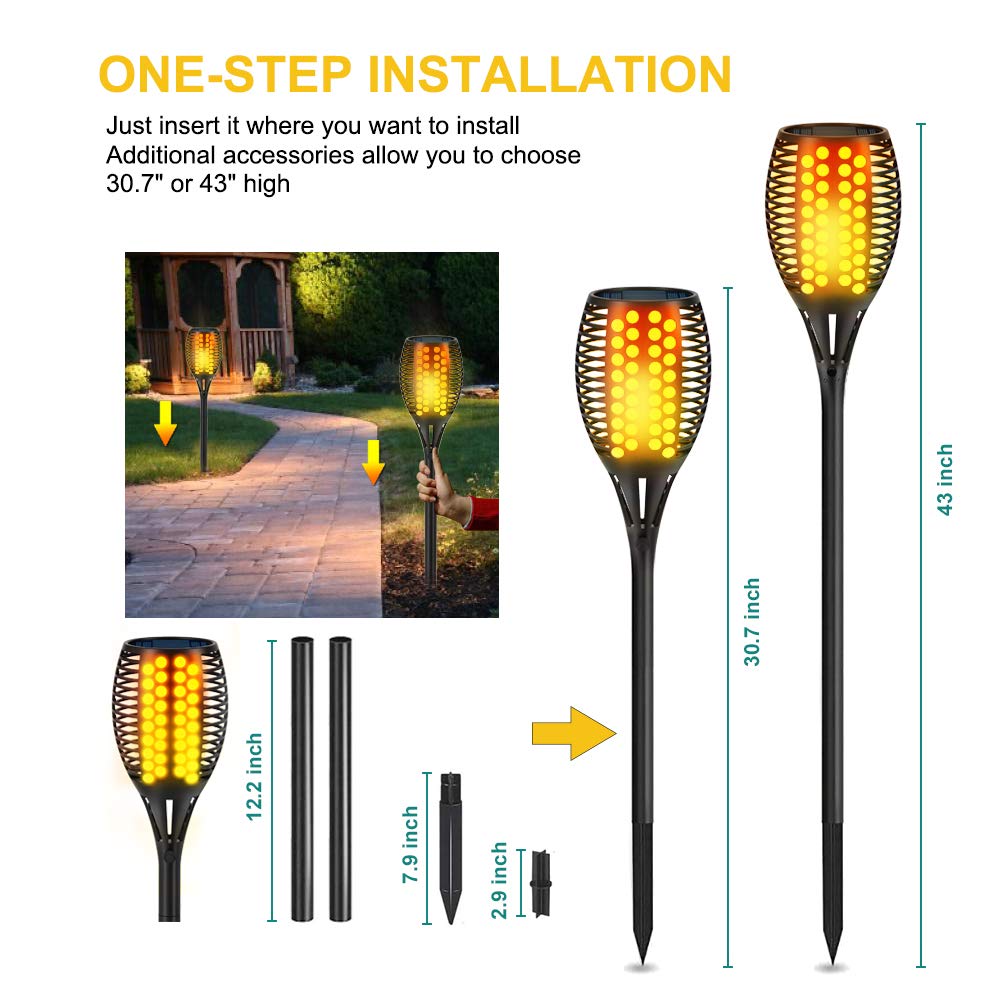 Aityvert 43" Solar Torch Lights, Flickering Flame Outdoor Waterproof Landscape Lighting, Dusk-to-Dawn Auto On/Off, 4-Pack for Yard & Garden