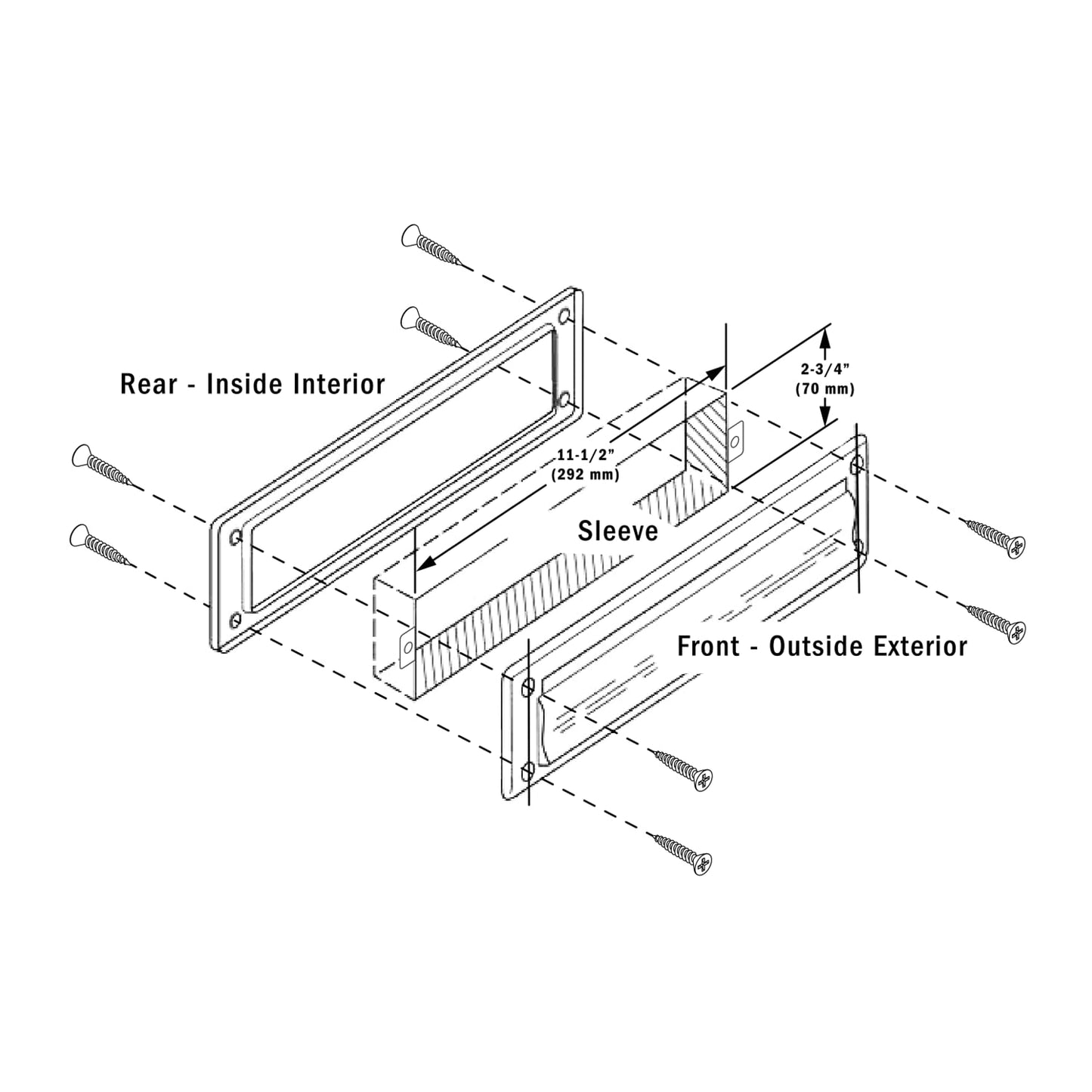 "Nuk3y Solid Brass Mail Slot with Sleeve (Matte Black, 13"" x 3.625"")"