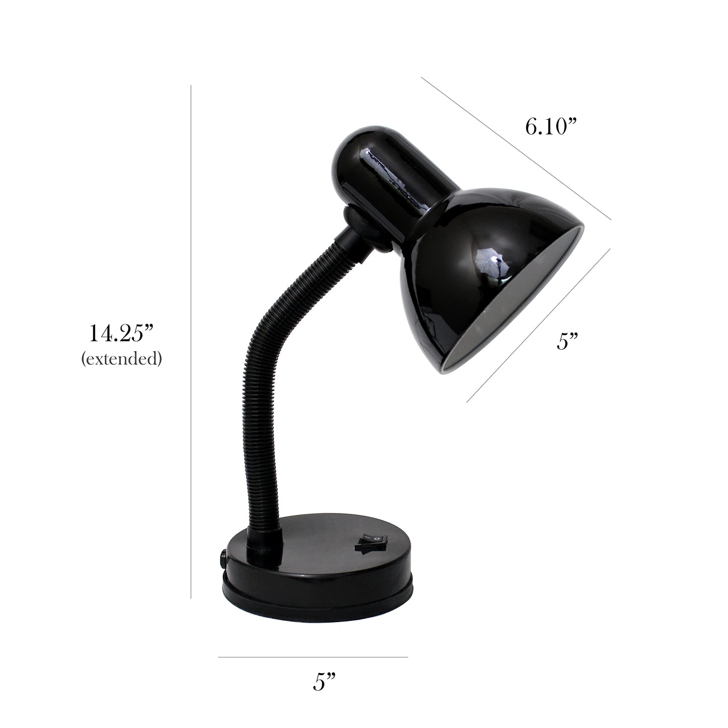Simple Designs LD1003-BLK Basic Metal Desk Lamp with Flexible Hose Neck for Office, Living Room, Bedroom, College Dorm, Bookshelf, Black