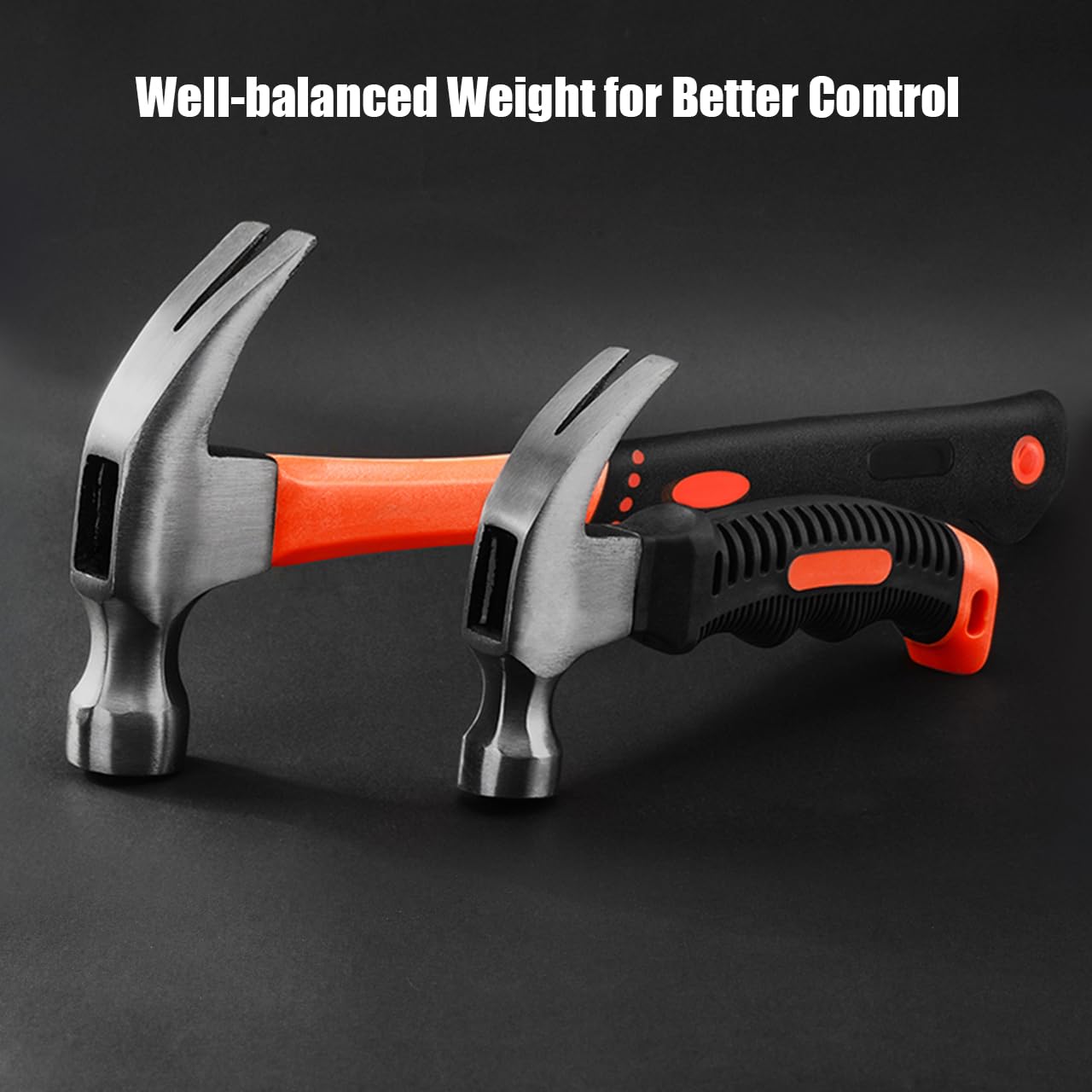 ZUZUAN 2-Piece Claw Hammer Set, 8oz Mini Stubby Hammer & 16oz Fiberglass Hammer, Non-Slip Handle, Heat-Treated Steel Head