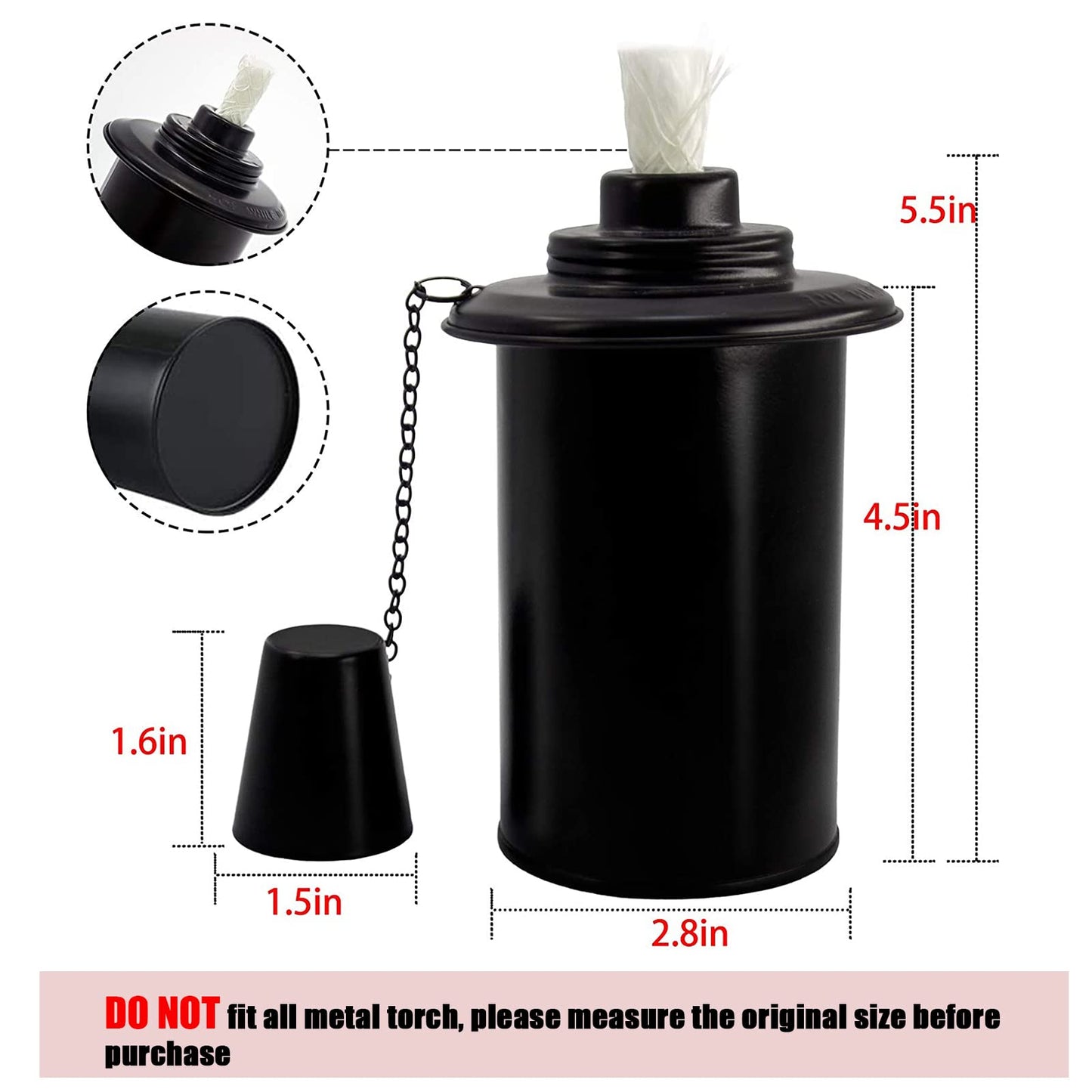 4-Pack 12oz Bamboo Torch Fuel Canisters with Wicks & Covers – Refillable Metal Tabletop Lanterns for Garden, Patio, Luau Party