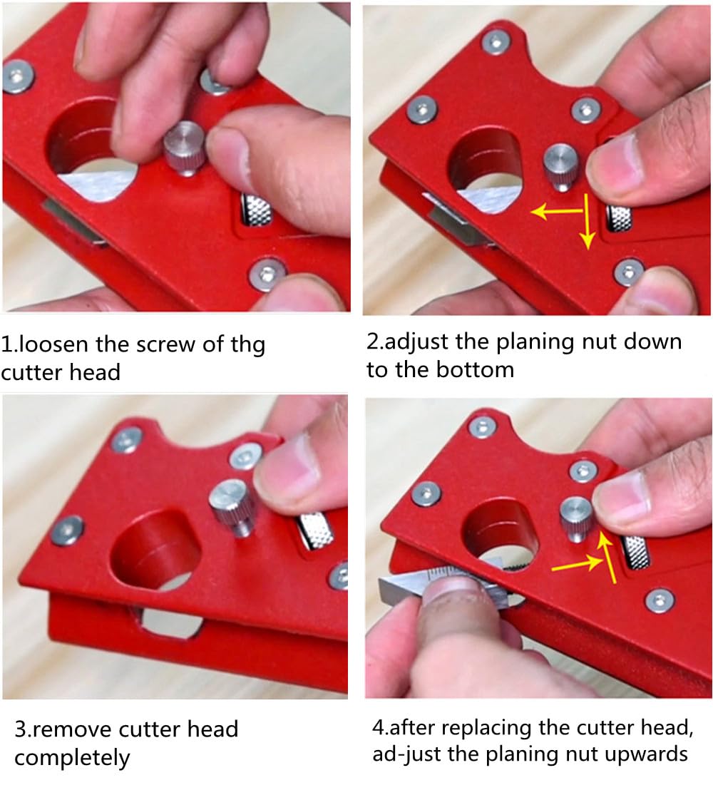 szhdxsy Wood Planer Edge Trimming Tool, Manual Chamfering & Planing, Quick Wood Edge Trimmer with 7 Cutter Heads, Red