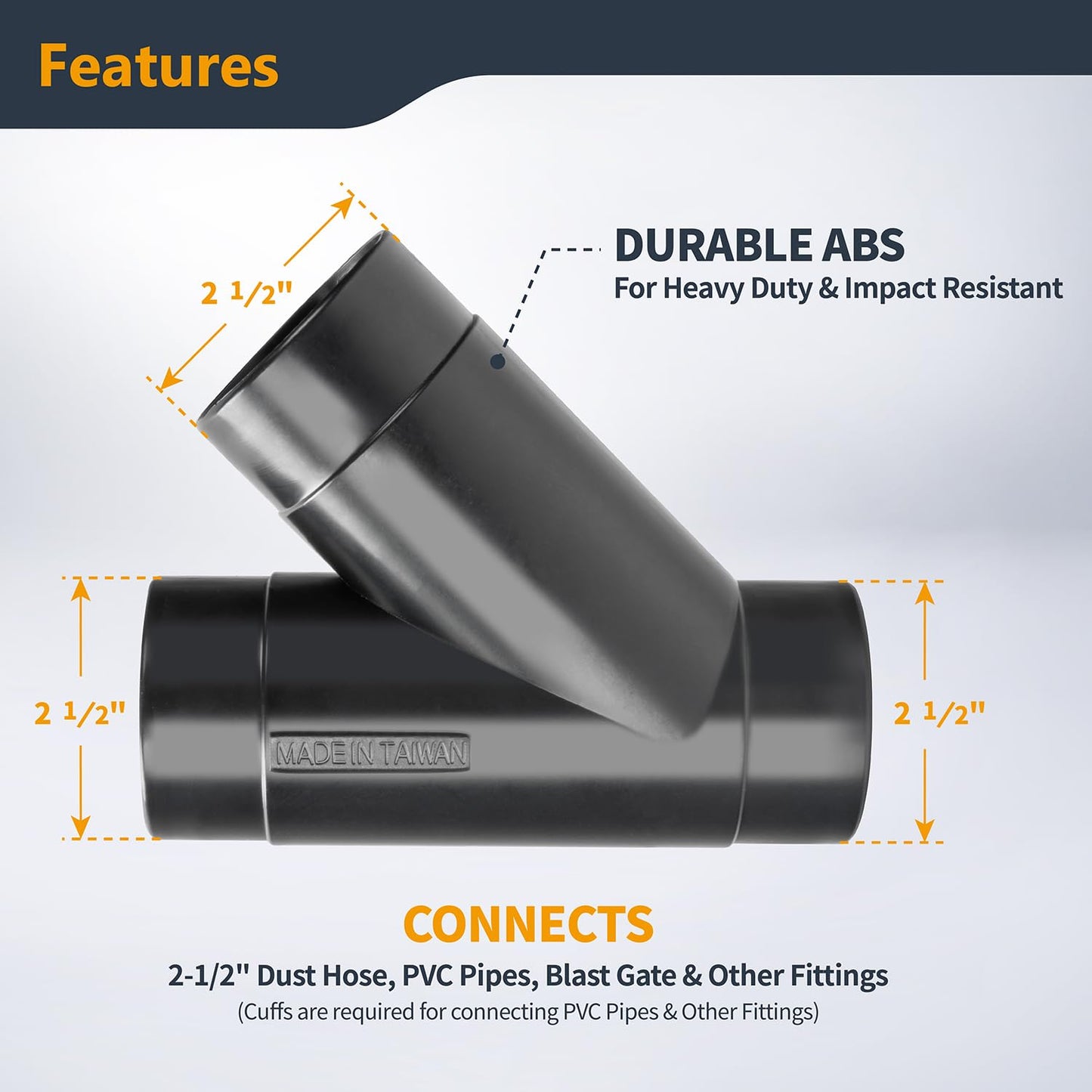 POWERTEC 2-1/2 Inch Y Fitting for 2 1/2 Inch Hose, 2 1/2 Inch Hose Connector Fittings for Dust Collection System, 1 pack (70179V)