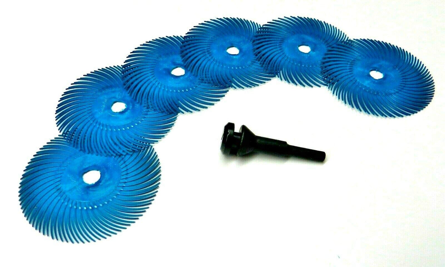 3M Radial Bristle Disc 3" 400 Grit Blue with 1/4" Mandrel 6 Brushes and Arbor Set by Jets