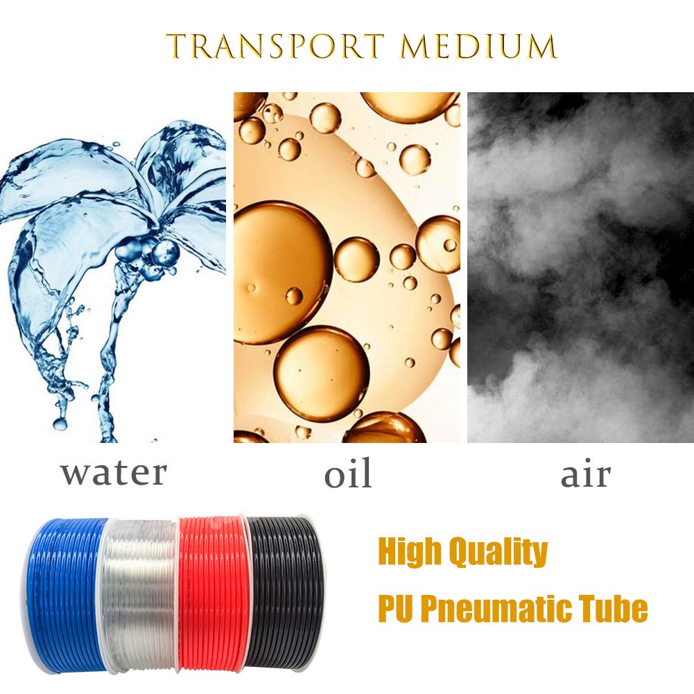 Quickun Pneumatic Tubing 6mm x 4mm PU Polyurethane Tube Air Hose Line for Air Compressor Fitting or Fluid Transfer (Clear 32.8ft/10Meters)