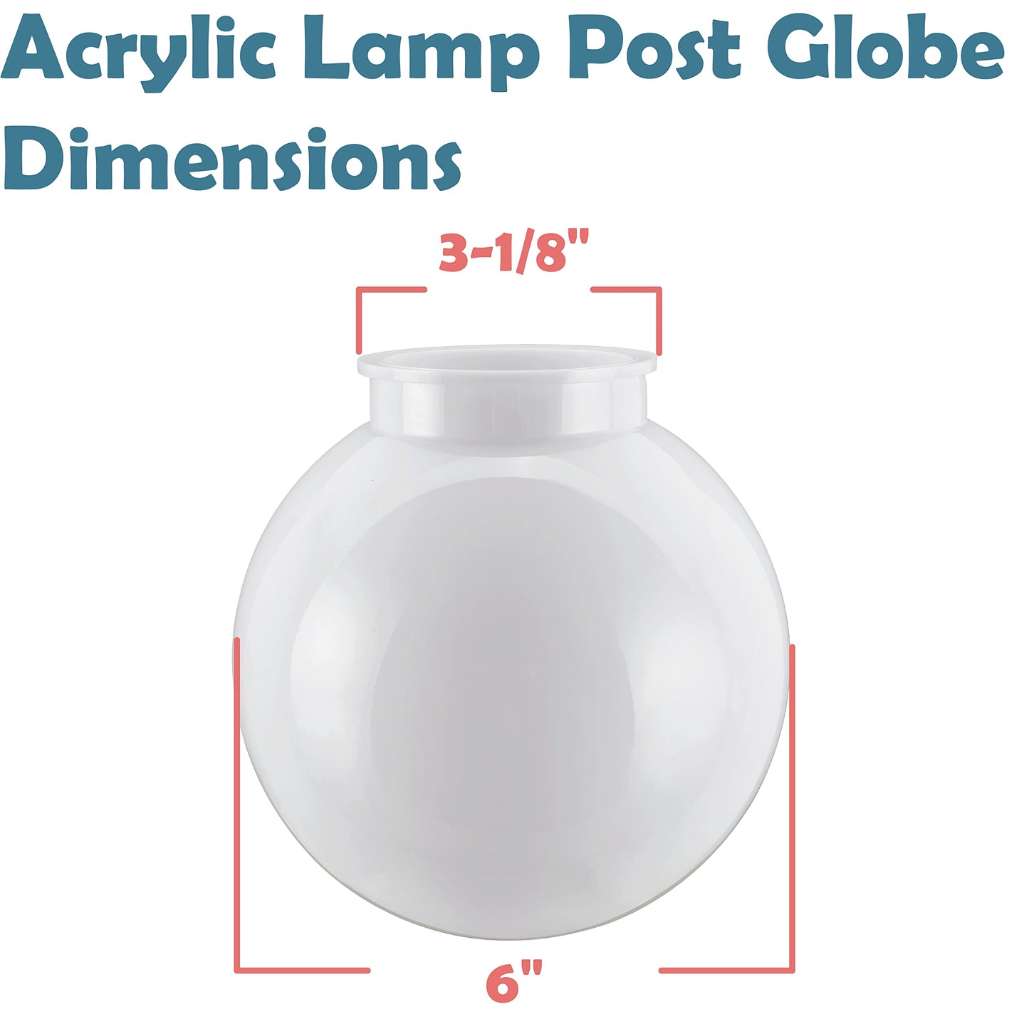 Aspen Creative 28001-41, 6" White Acrylic Replacement Lamp Post Globe with 3-1/8" Neck