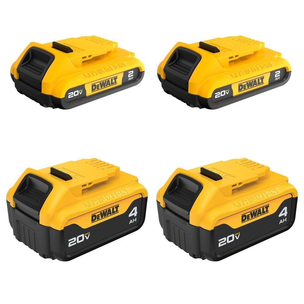 DEWALT 20V MAX Lithium Ion Battery, 2 Ah and 4 Ah, 4-Pack, Fuel Gauge LED Charge Indicators (DCB324-4)