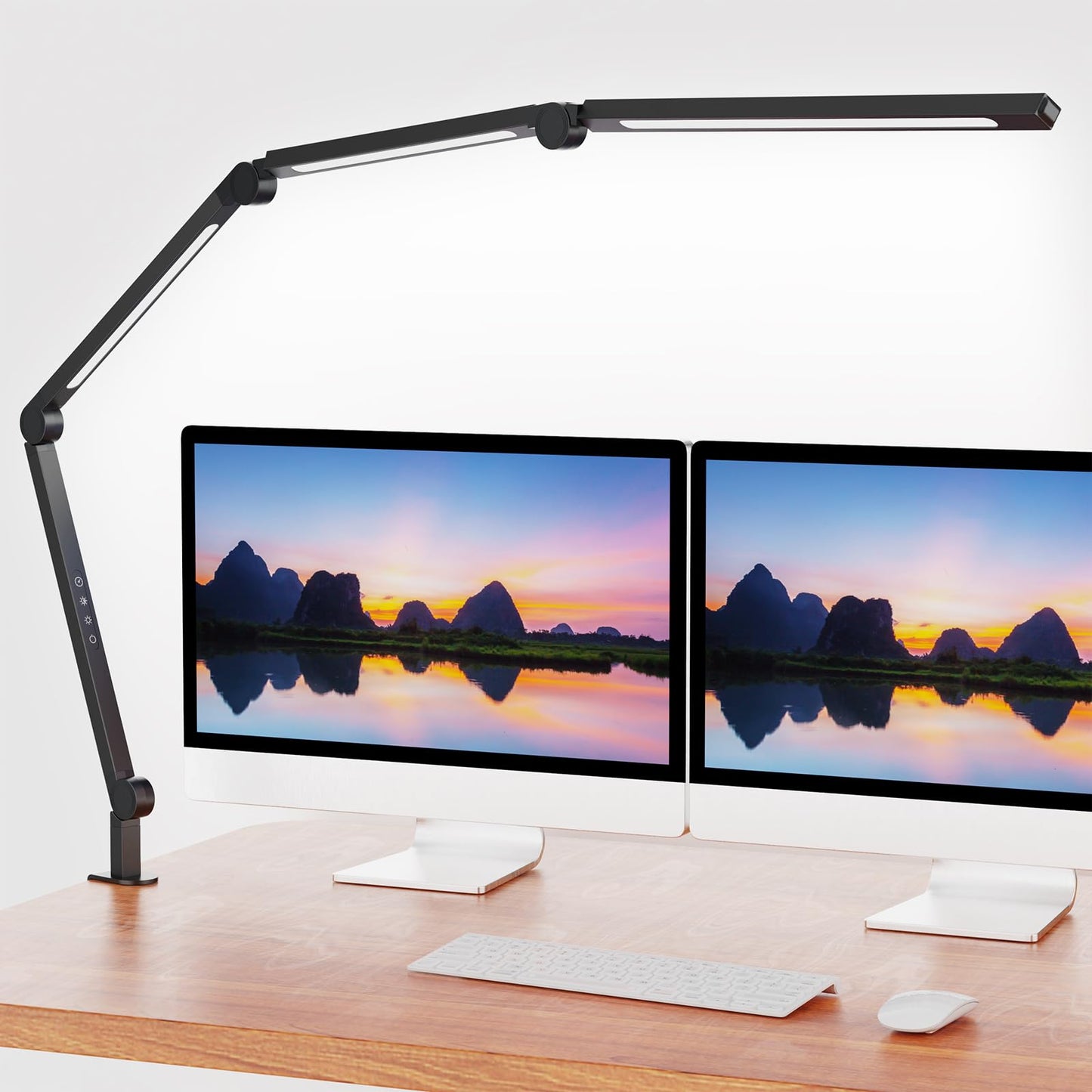 LED Desk Lamp with Clamp, Adjustable Swing Arm, Dimmable Eye-Care Task Light, Flexible Tall Modern Desk Lamp for Home Office, Nail Tech & Architect