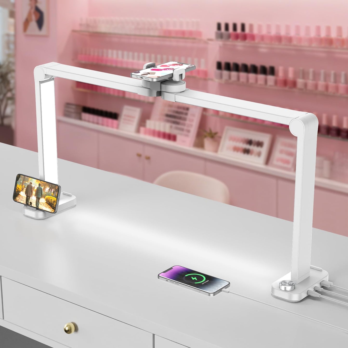 iVict 34" Nail Desk Lamp with Phone Stand, Adjustable Brightness 0-100%, 3000K-6000K LED Light for Nails, Tattoos & Beauty