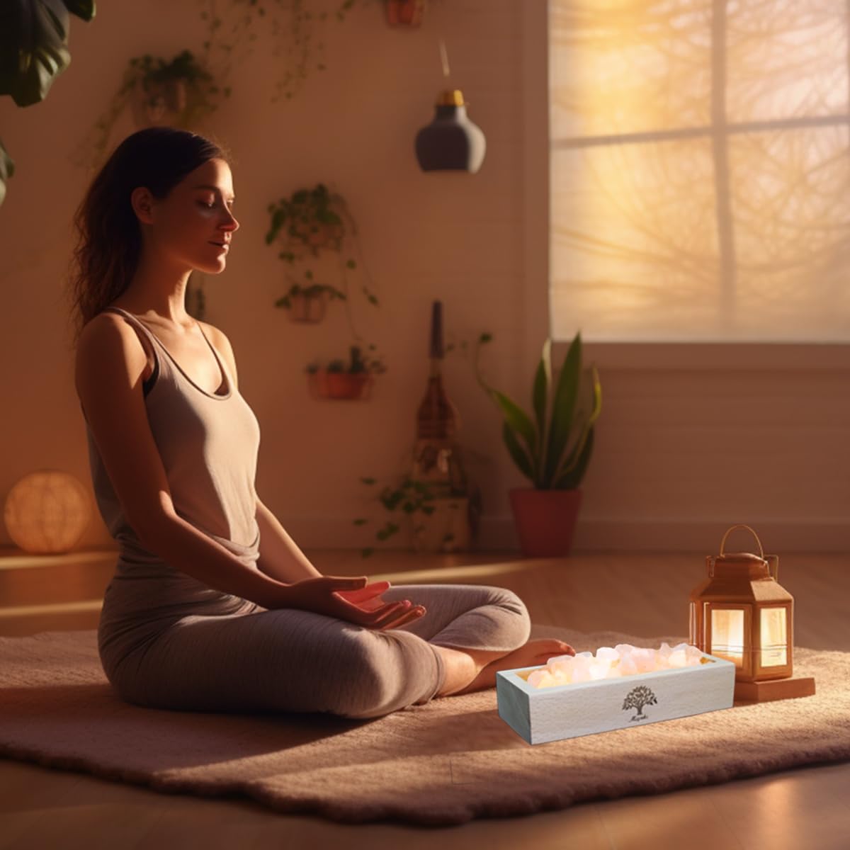 mlynkl Himalayan Salt Lamp Diffuser, 300g Pink Salt with Wooden Base, USB Powered Warm Light for Aromatherapy, Relaxation, Meditation, Home Décor, Gift