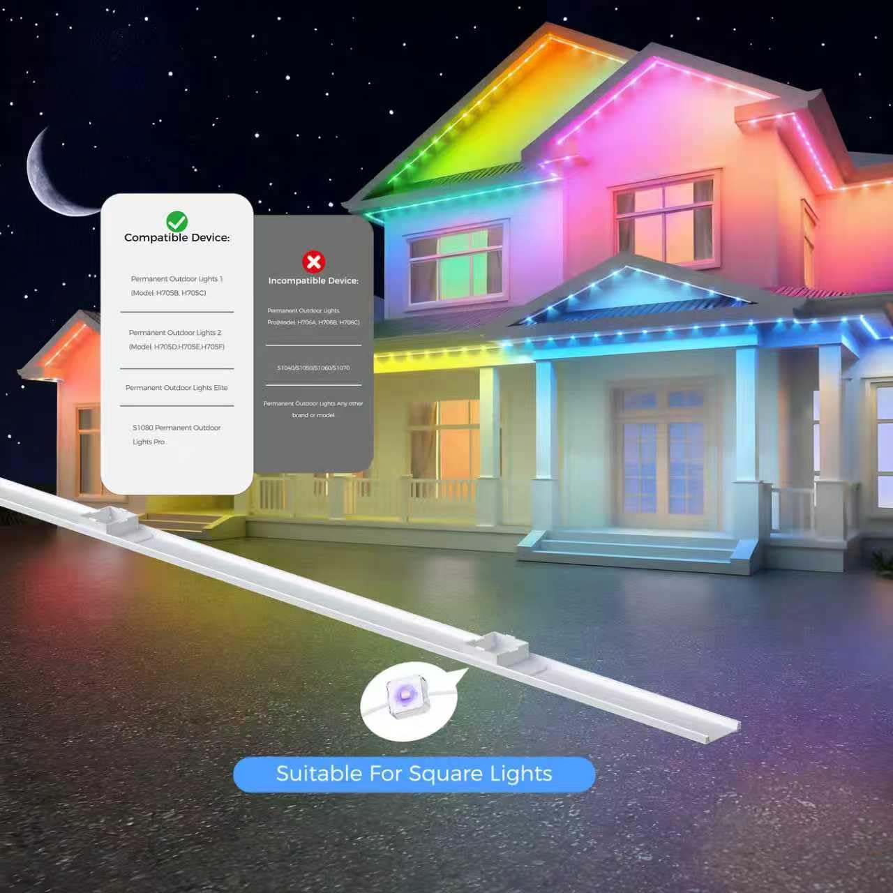 Wellvow Track-Mount Kit for Govee Permanent Outdoor Lights (H705B-F) – Durable LED Light Bar Track, Easy Install, 98ft Total