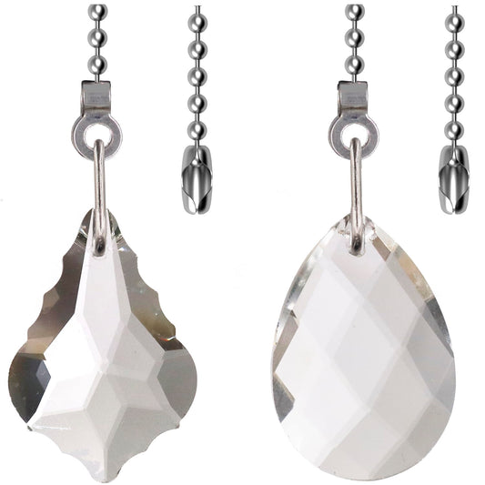 Aceple 2PCS Crystal Ceiling Fan Pull Chain Extender, 20-Inch Clear Beaded Ball Chain with Connector for Light & Fan