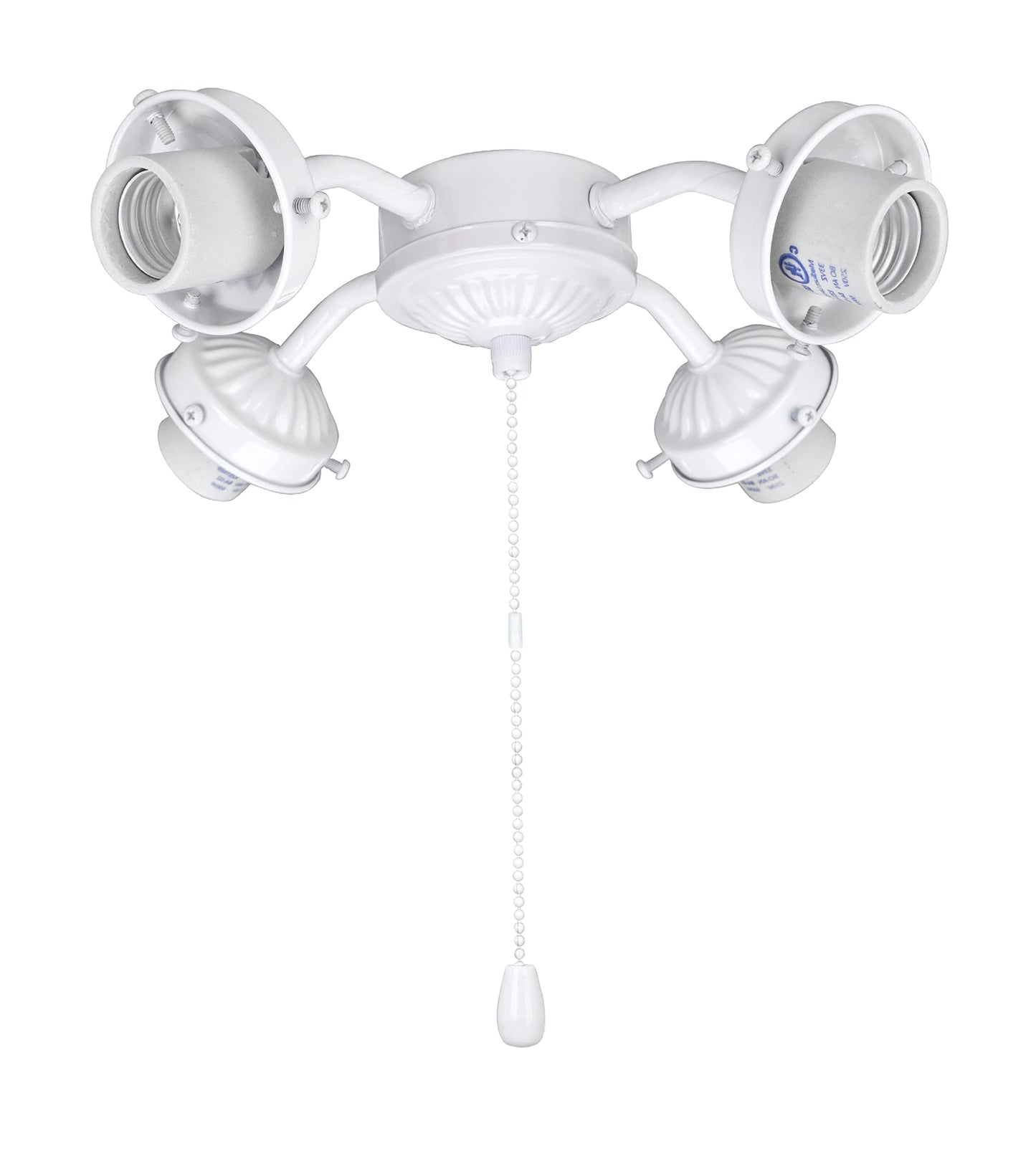 Aspen Creative 22003-21, Four-Light Ceiling Fan Fitter Light Kit with Pull Chain, Painted White